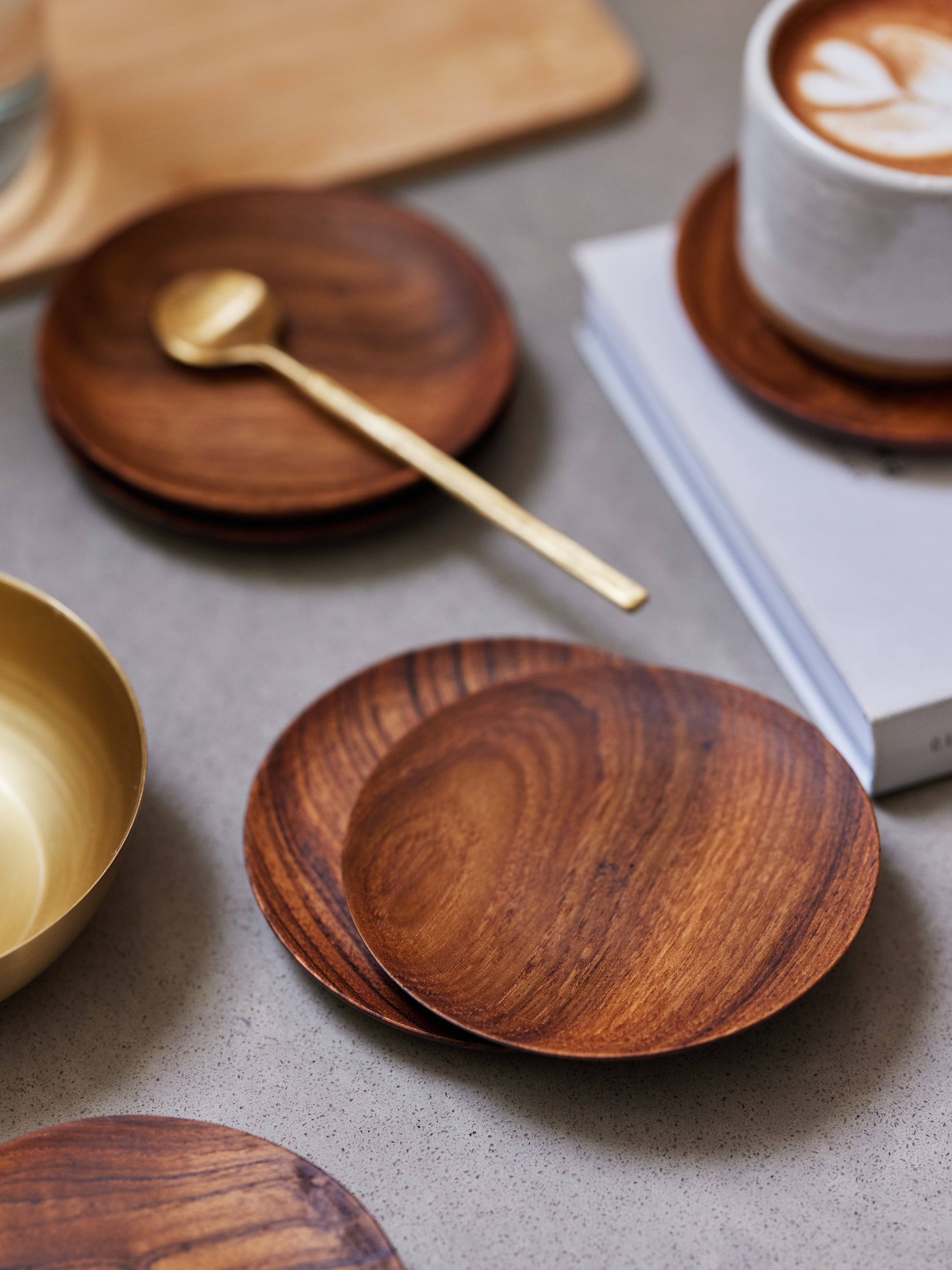 Frangipani Gift Set, Stackable Glass Tumblers & Teak Coasters