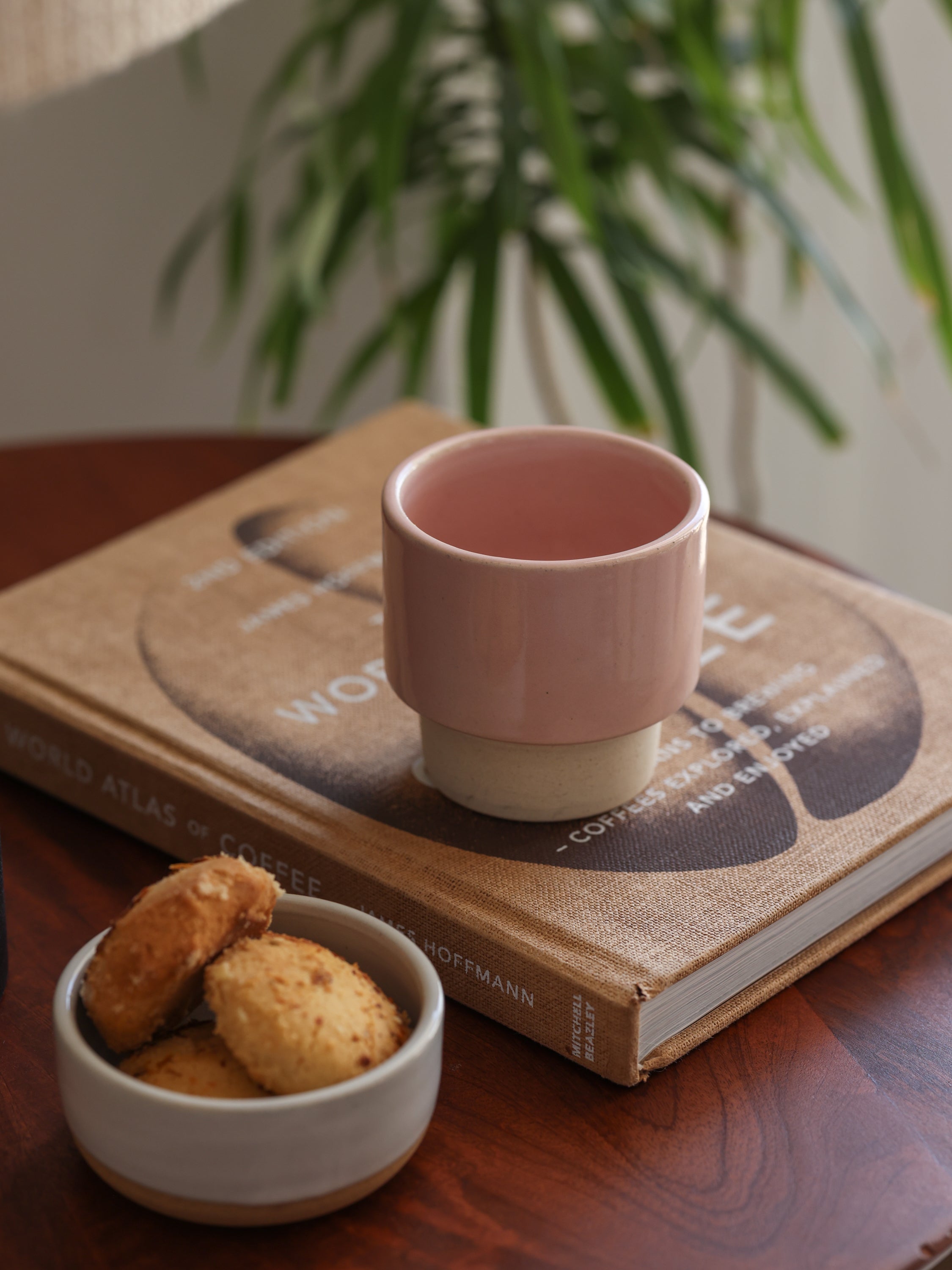 Frangipani Gift Set, Stackable Blush Tumblers & Brass Coasters