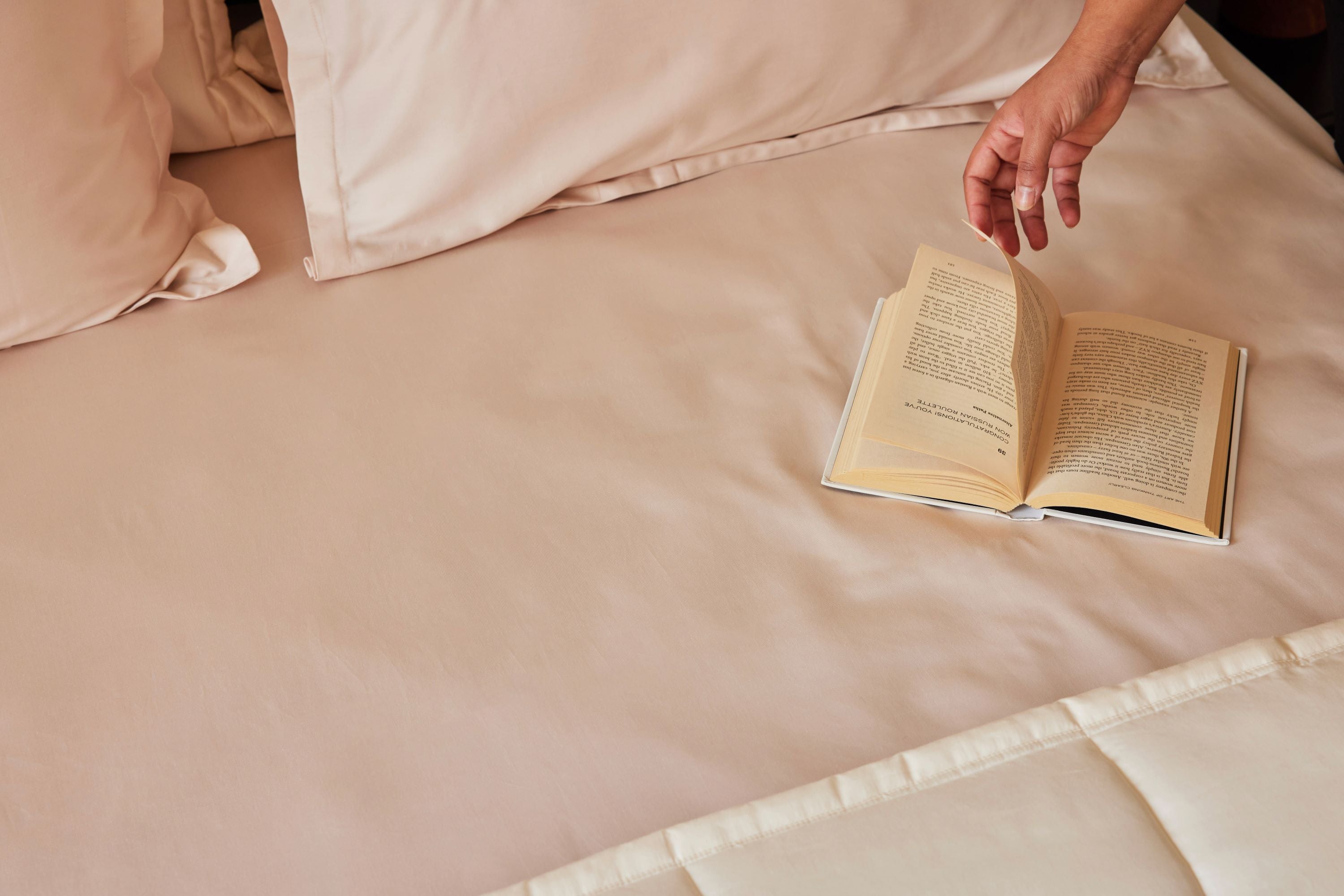 Blush pink cotton bedsheet.