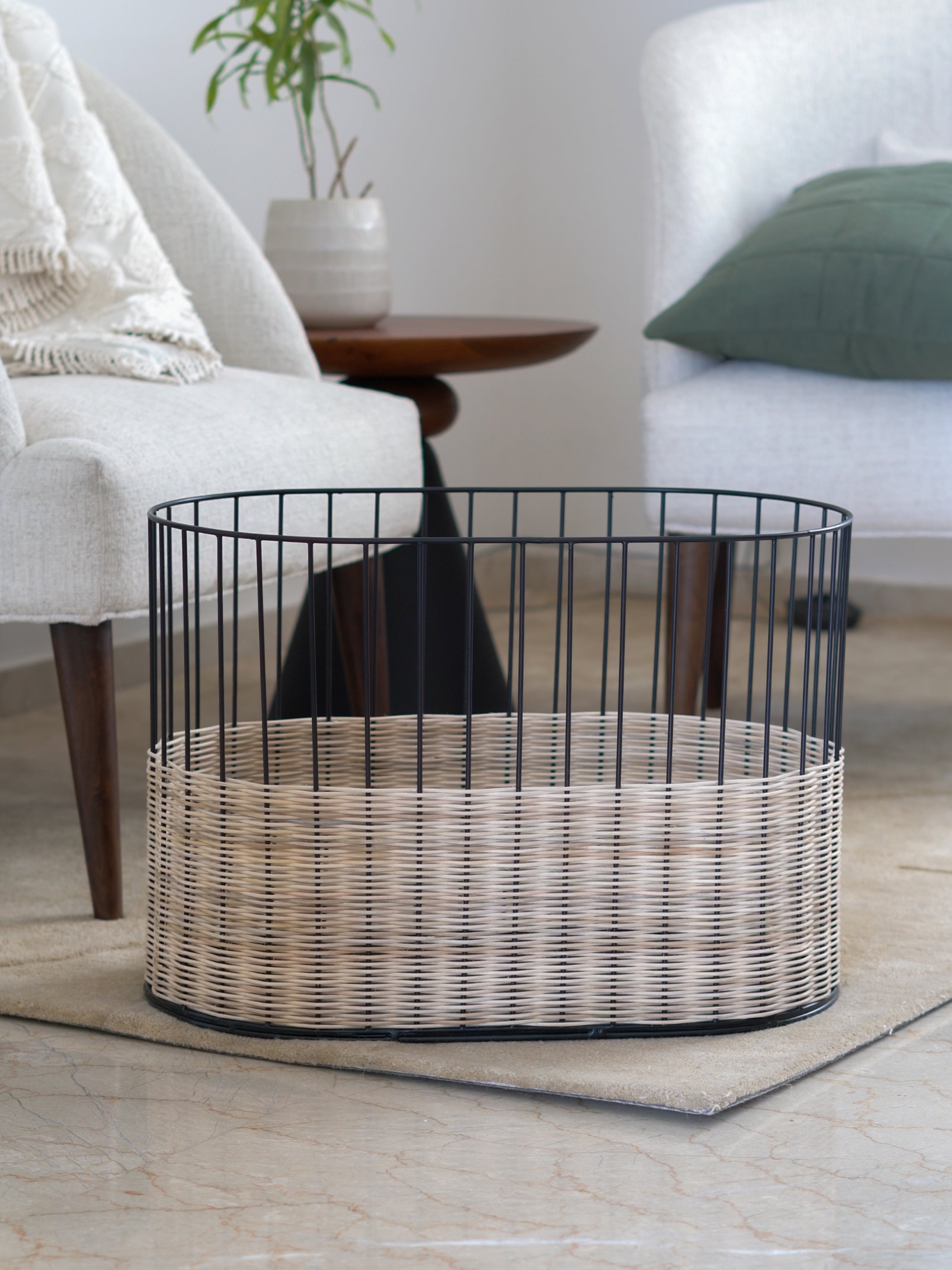 Premium rattan basket for storage.