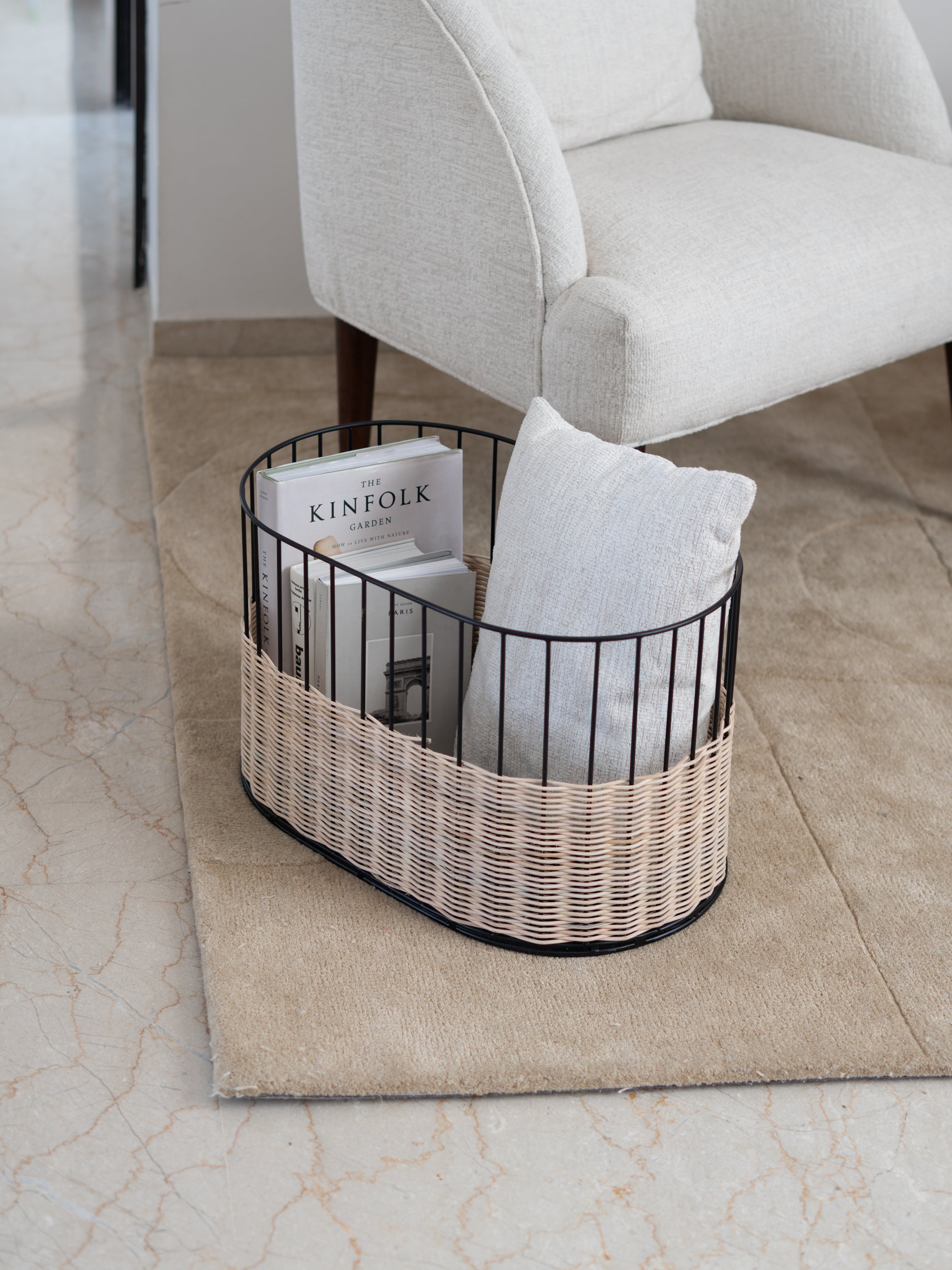 handwoven rattan basket for living room
