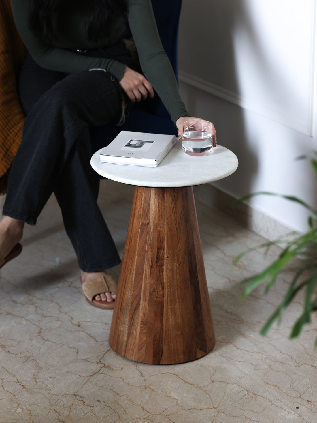 Conifer Marble &amp; Wood Side Table by Fleck
