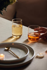 Borosilicate glasses for drinks and juices.