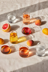 Tumblers for drinks and water.