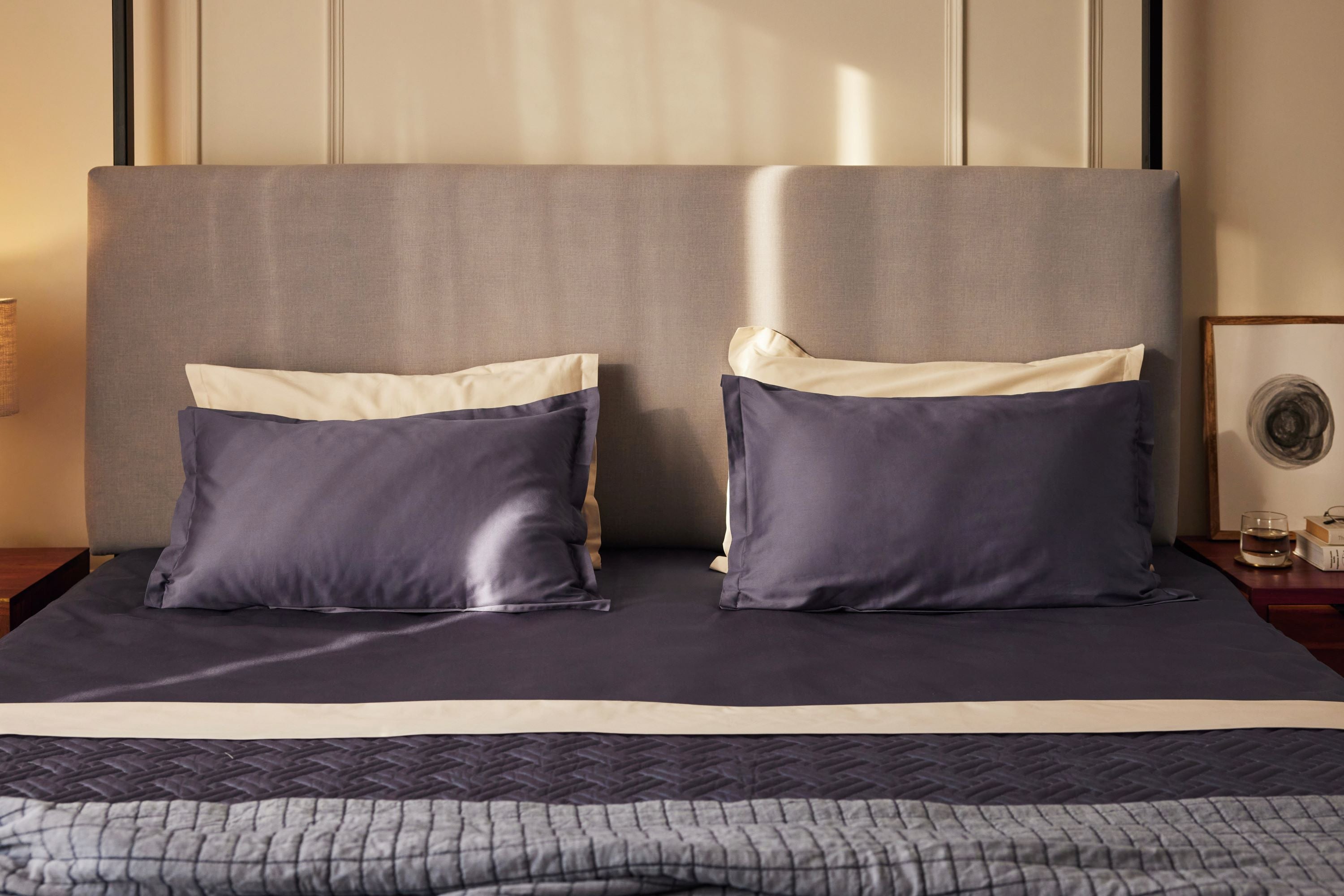 Blue 100% Organic Cotton Percale Flat Sheet and pillow cases.