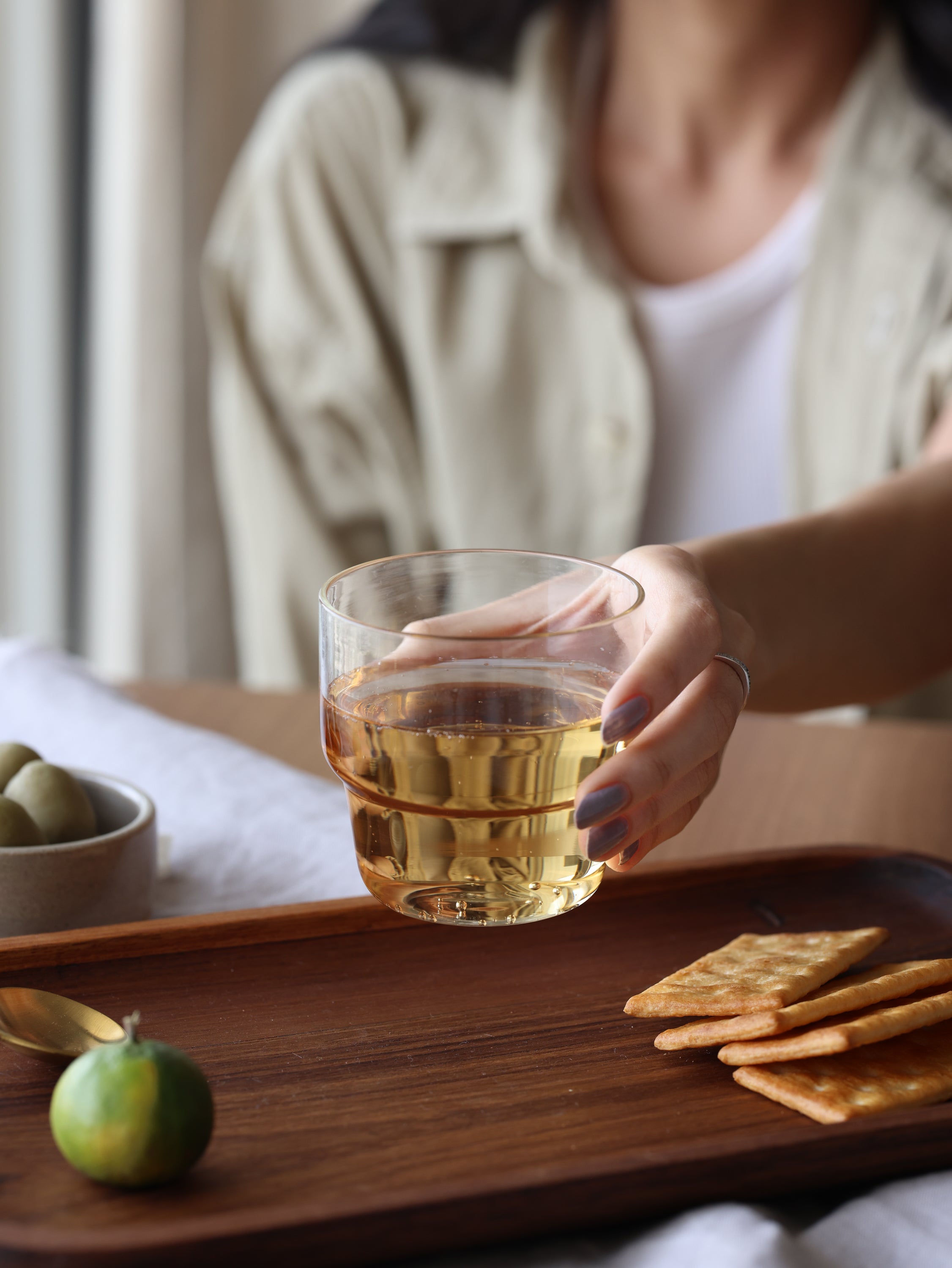 Frangipani Gift Set, Stackable Glass Tumblers & Teak Coasters