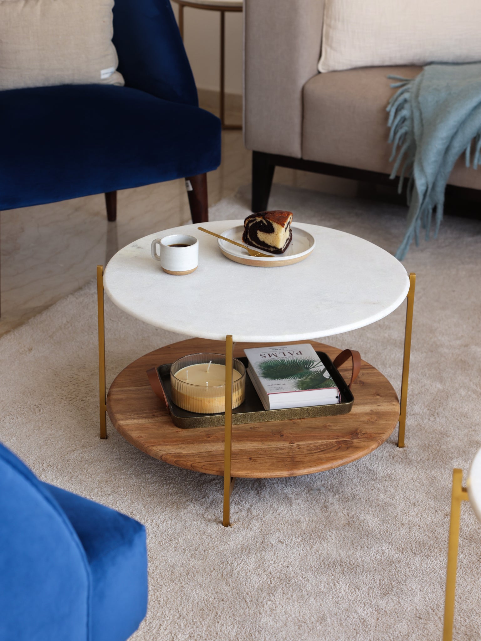 Florence Coffee Table, Marble Wood Base