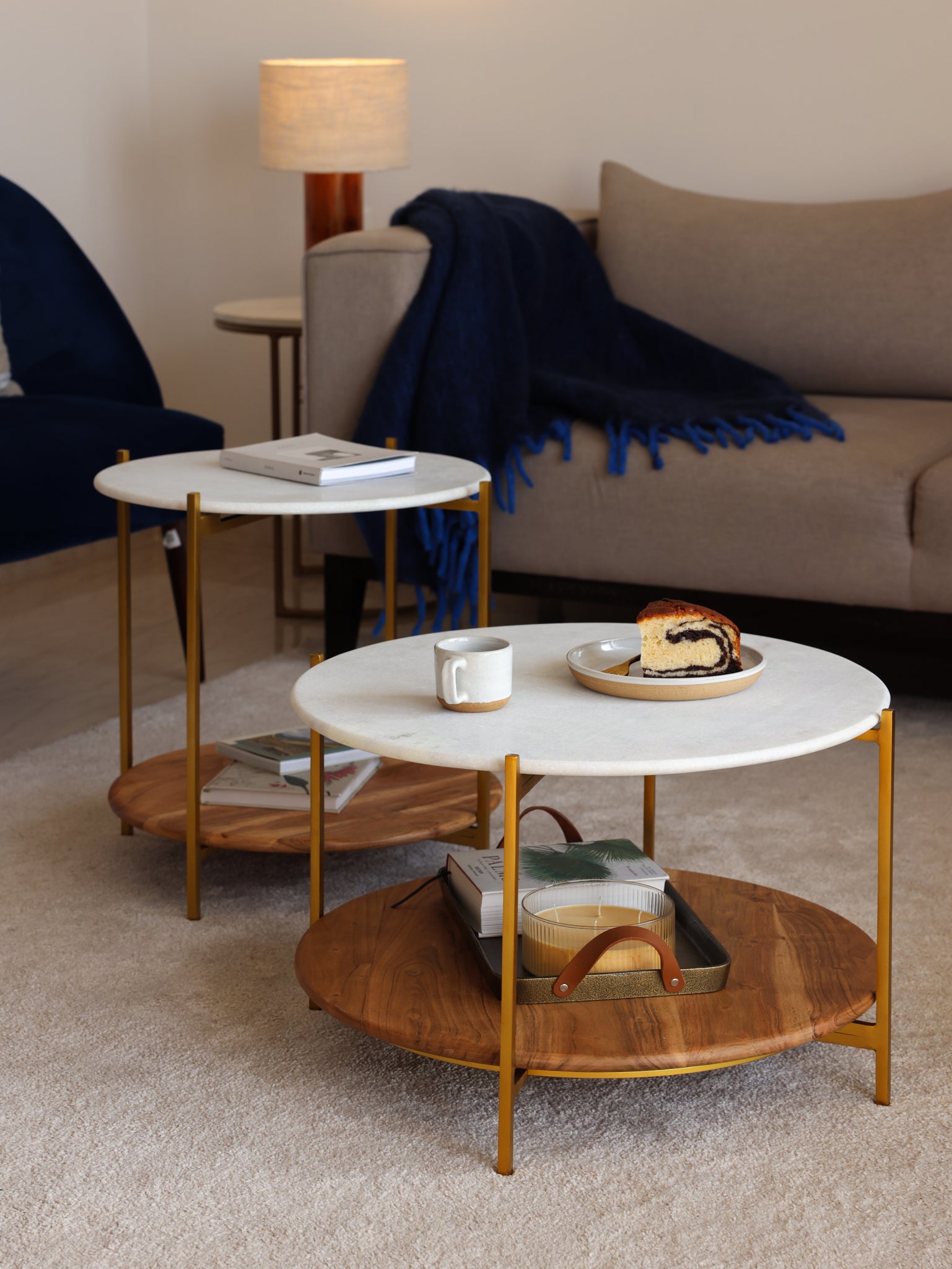 Marble coffee table with storage.