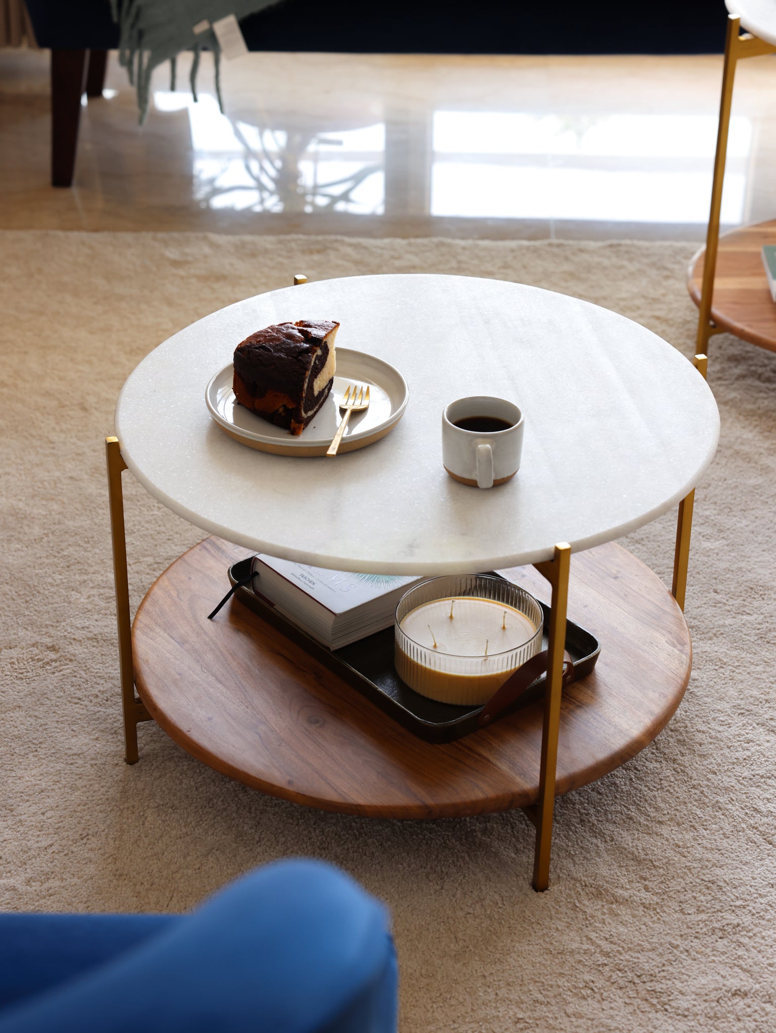 Tiered round coffee tables for living room