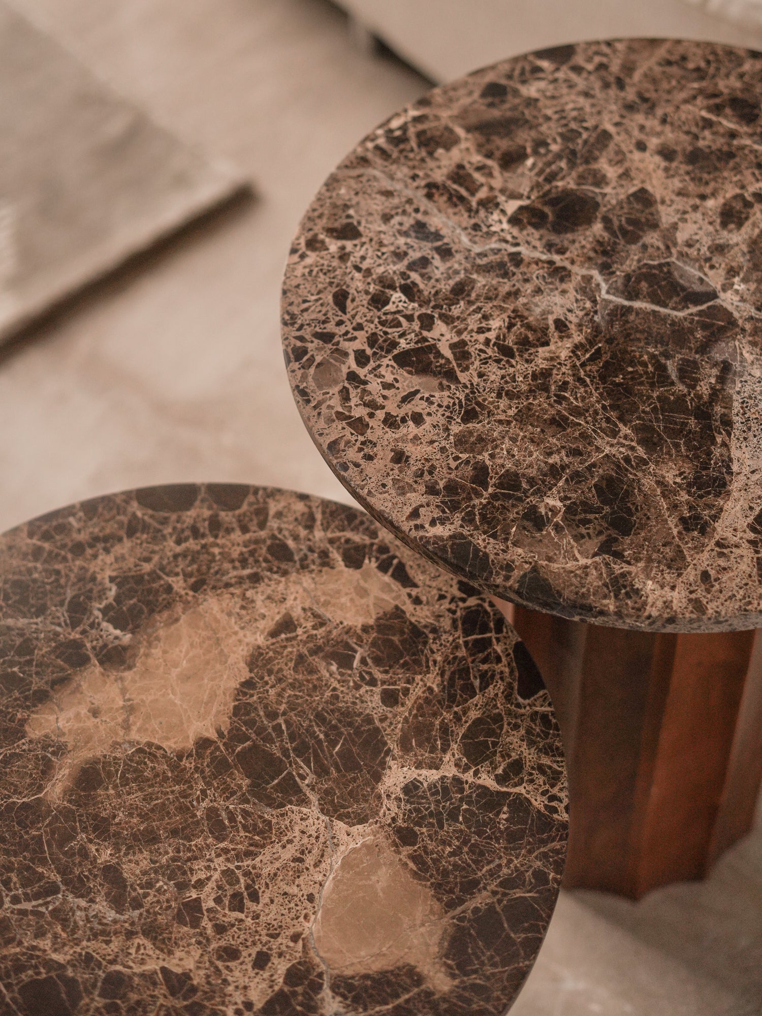 Fluted Tables, Emperador Marble