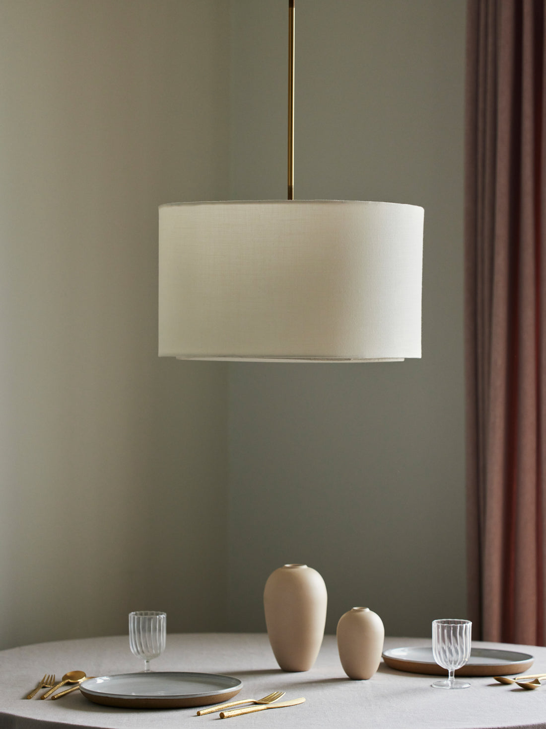 Hanging lamp in white and gold for living room.