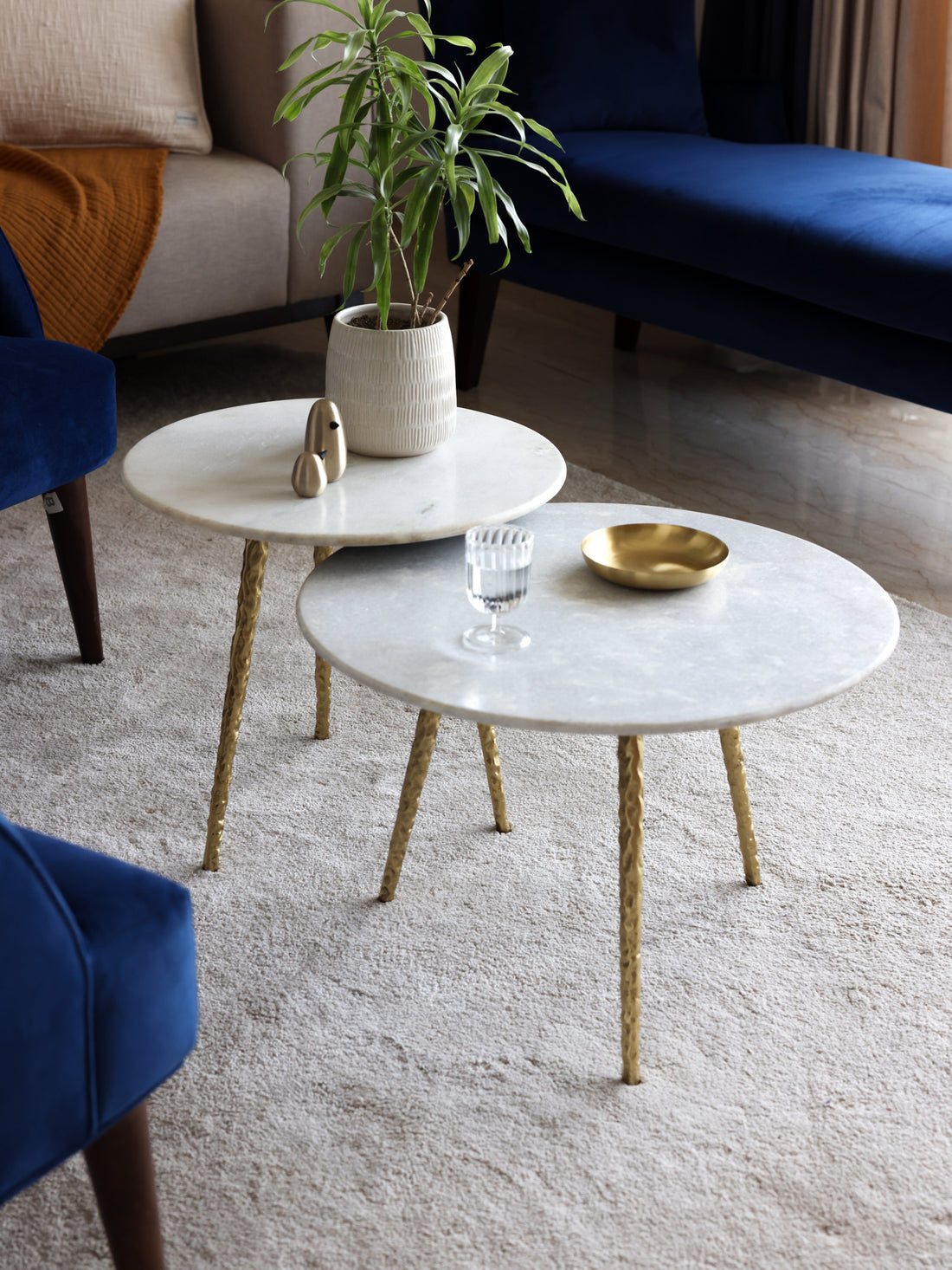 Marble nesting table, set of 2 with gold legs