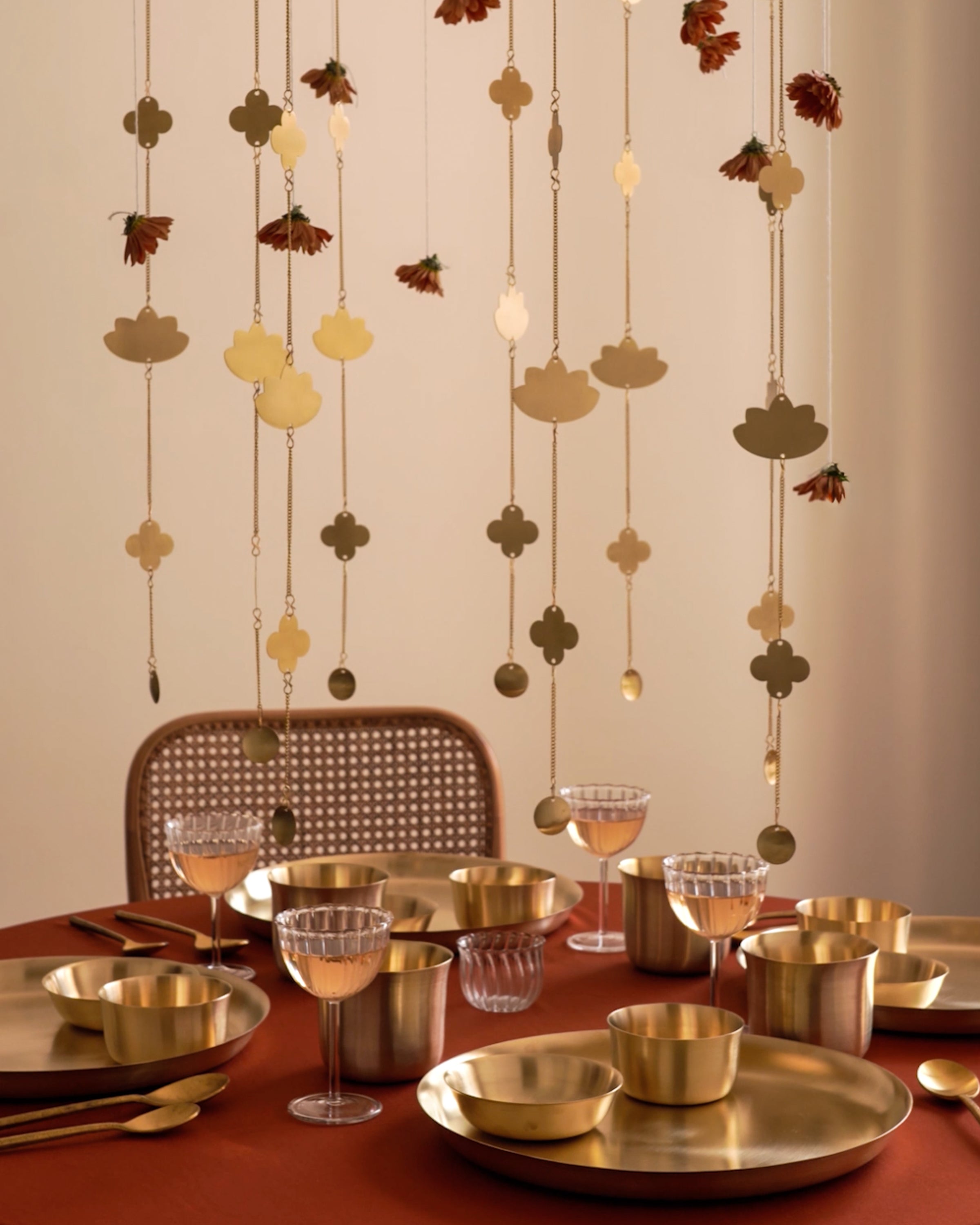 Lotus Brass Hanging Ornaments Set