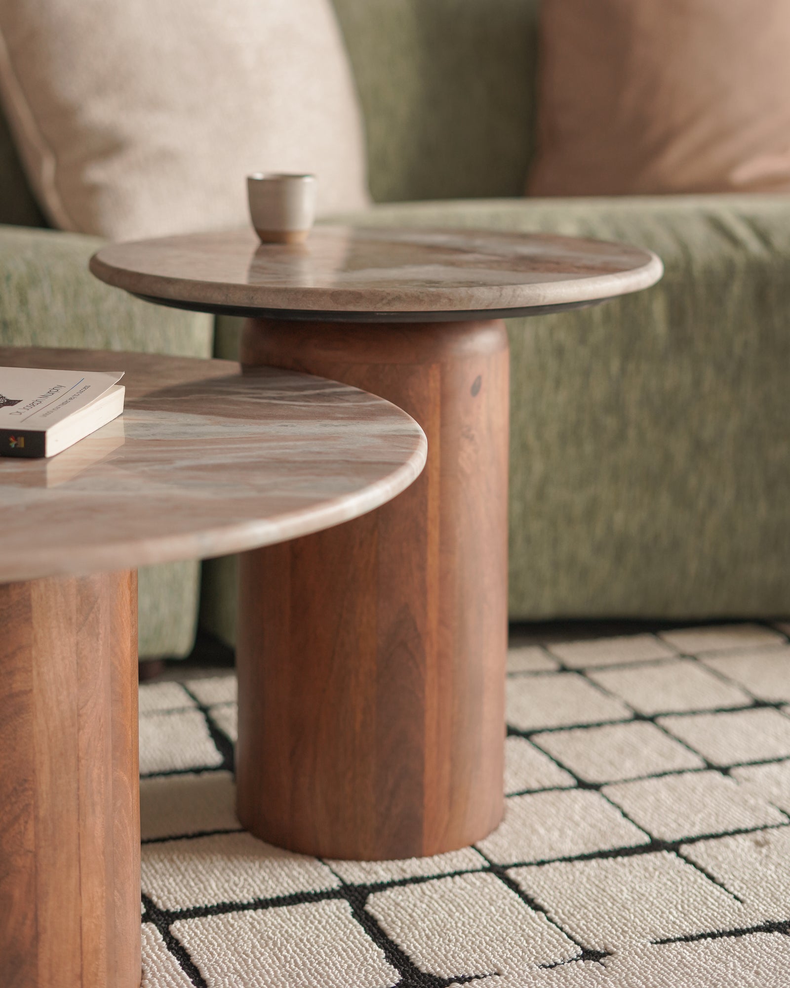 Pillar Tables, Marble & Wood