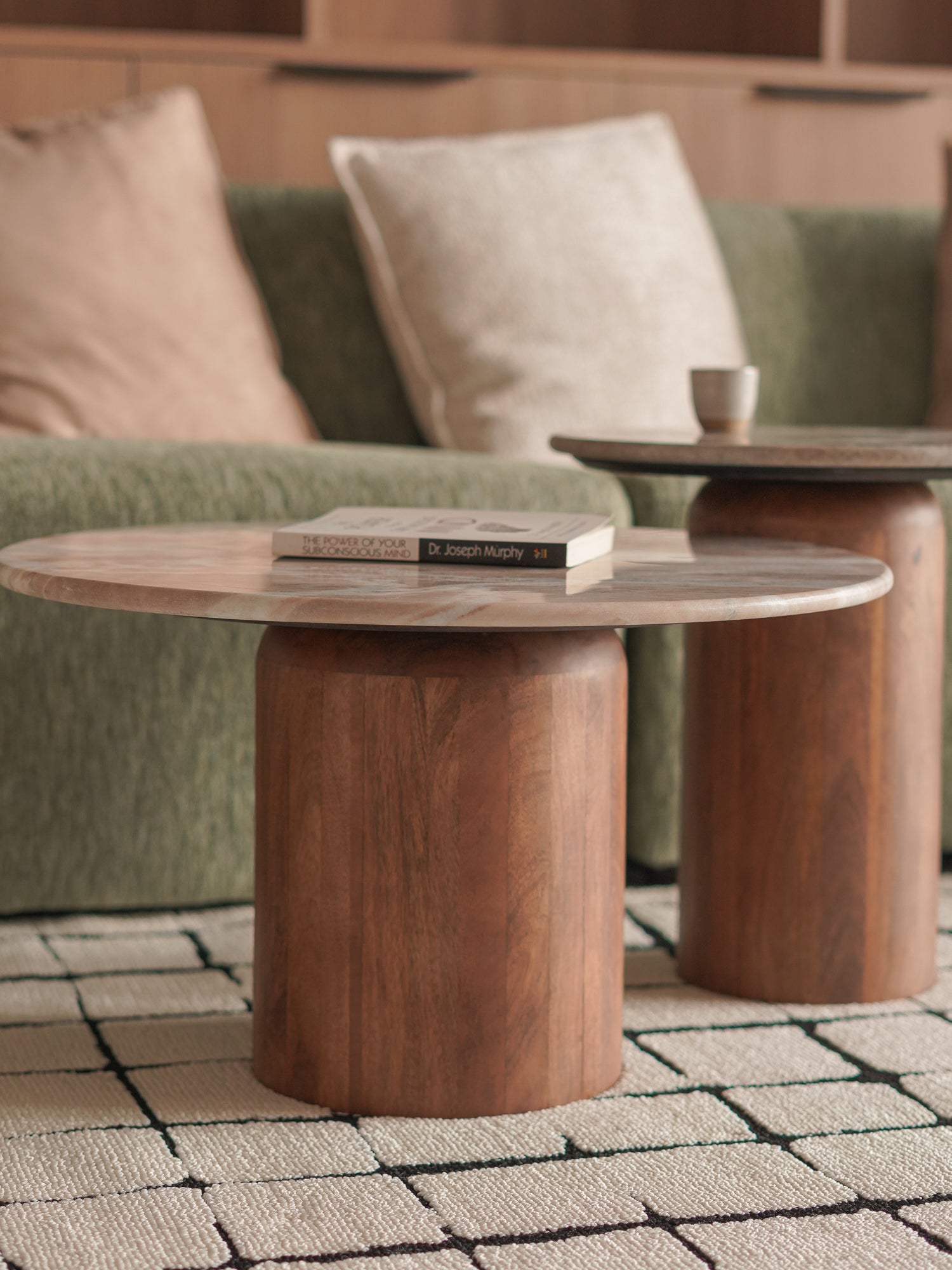 Pillar Tables, Marble & Wood