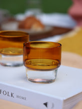 Amber glass for drinks and cold coffee.