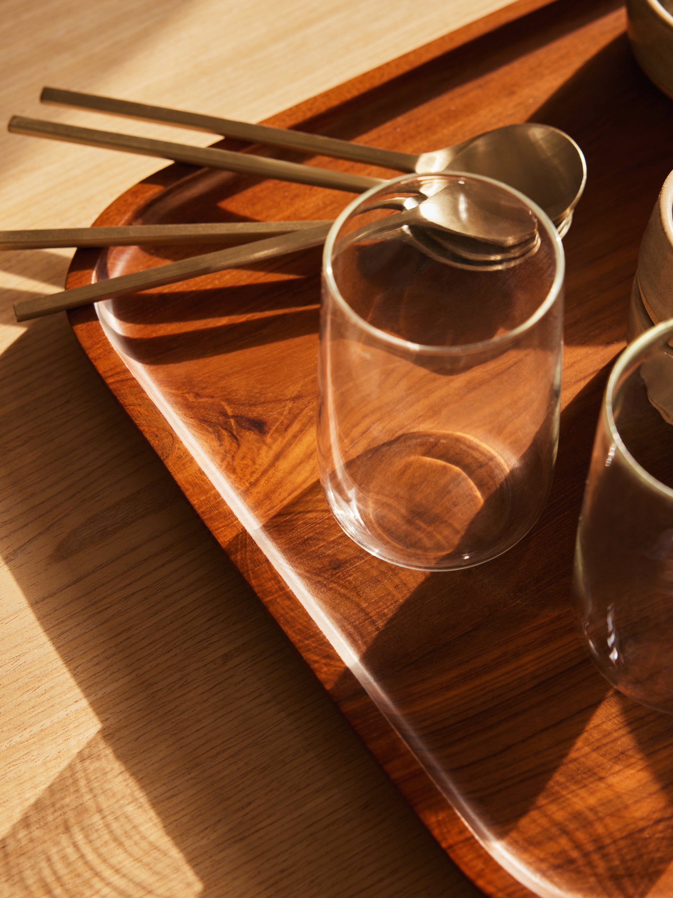 Large minimal teak wood trays with raised edge