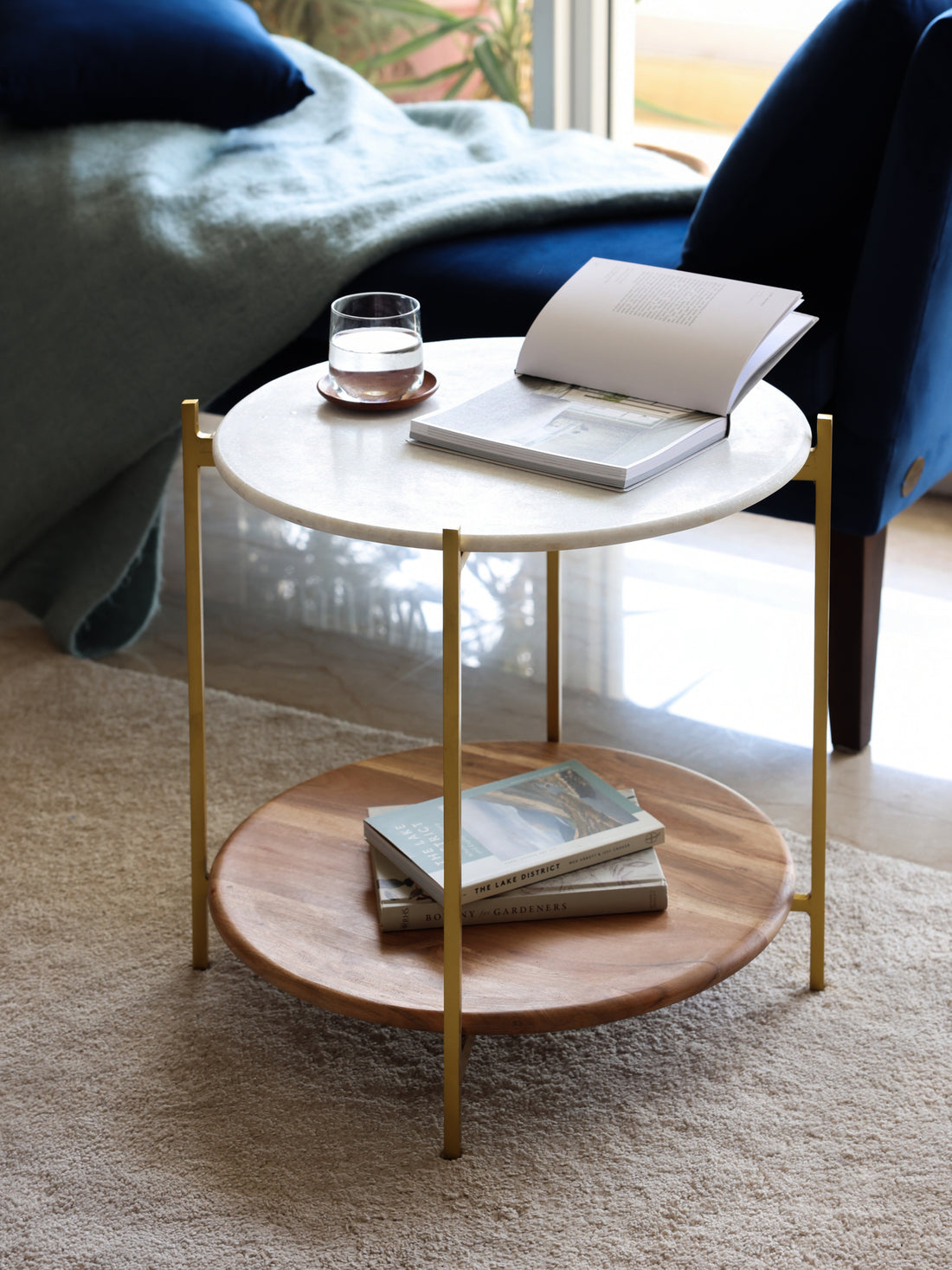 White Marble &amp; Wood Side table