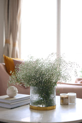 Fleck Fluted glass flower vase with metal base
