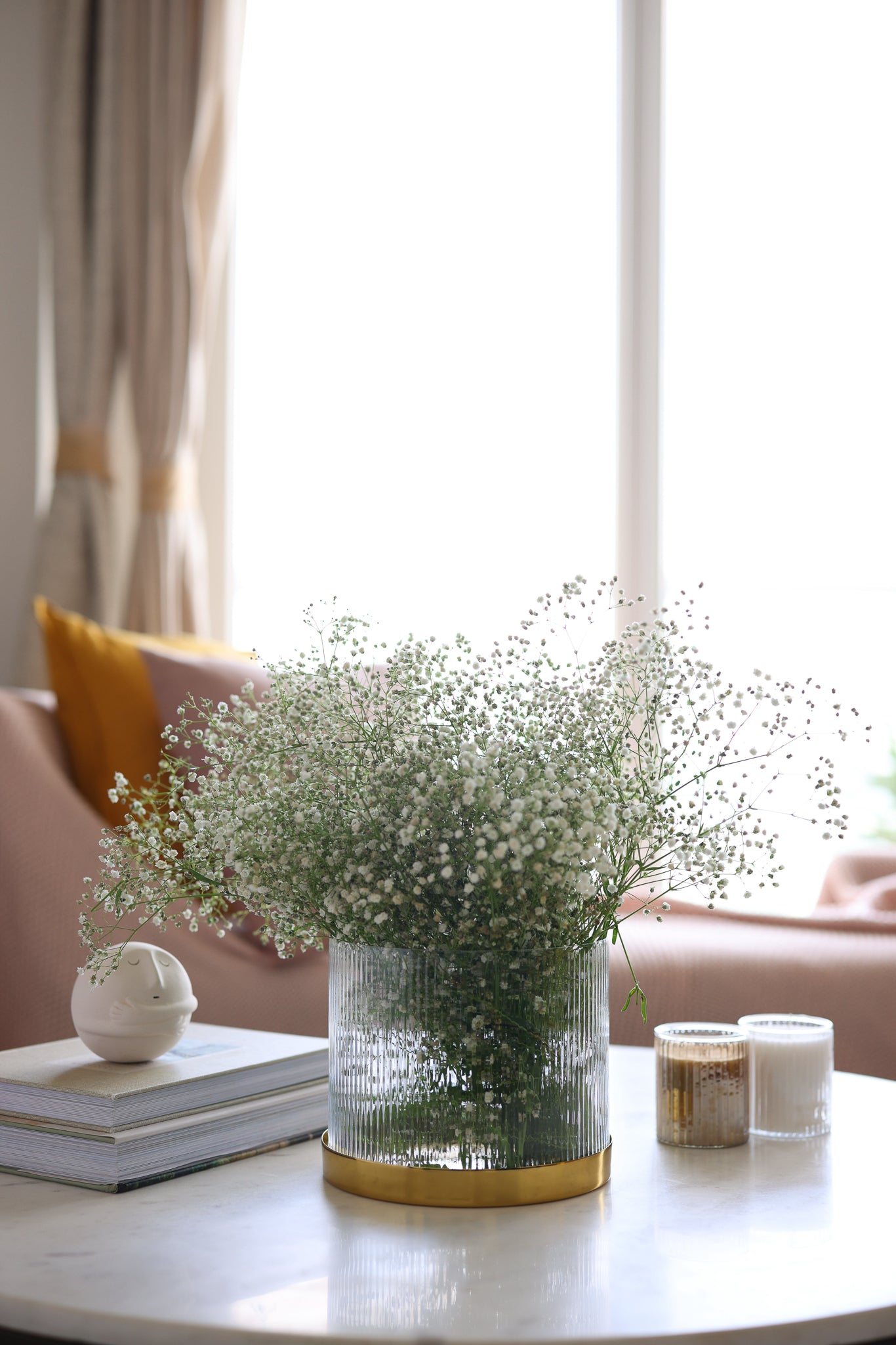 Fleck Fluted glass flower vase with metal base