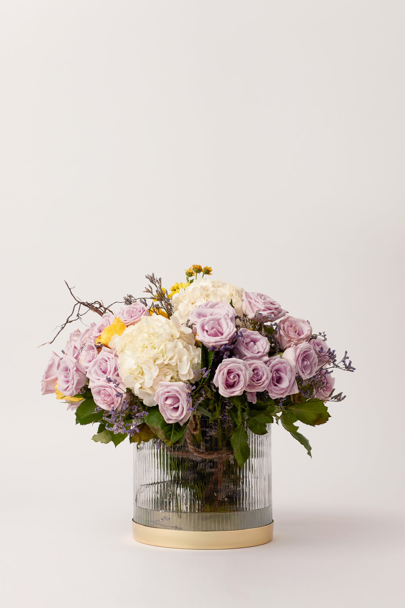 Fluted Glass Vase/Planter With Gold Metal Base