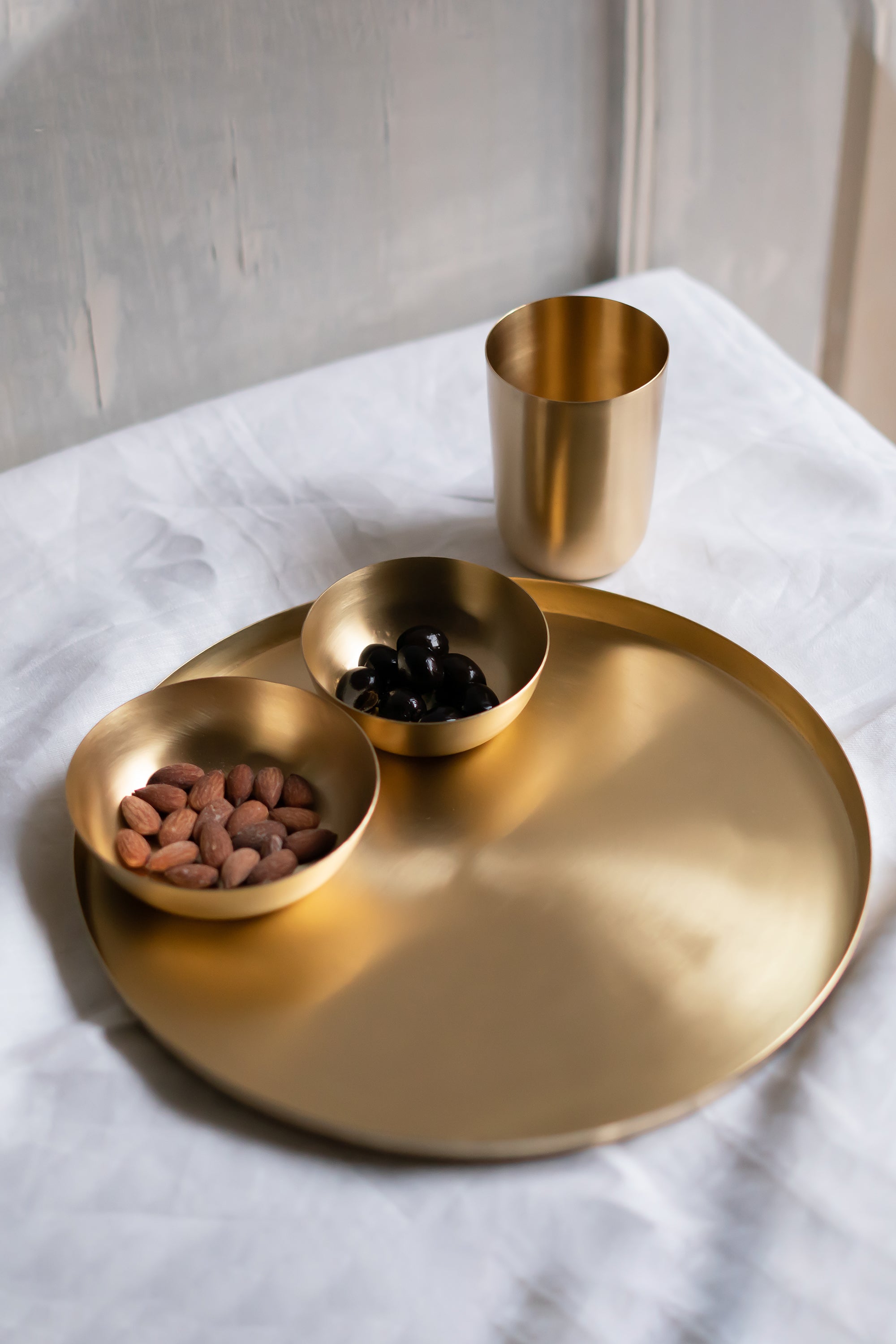 Heirloom Brass Dinner Set plate bowls and tumbler