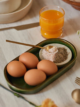 Unique green handcrafted Stoneware Oblong Plate for breakfast.