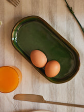 Ilai Green Handcrafted Stoneware Oblong Plate - Fleck