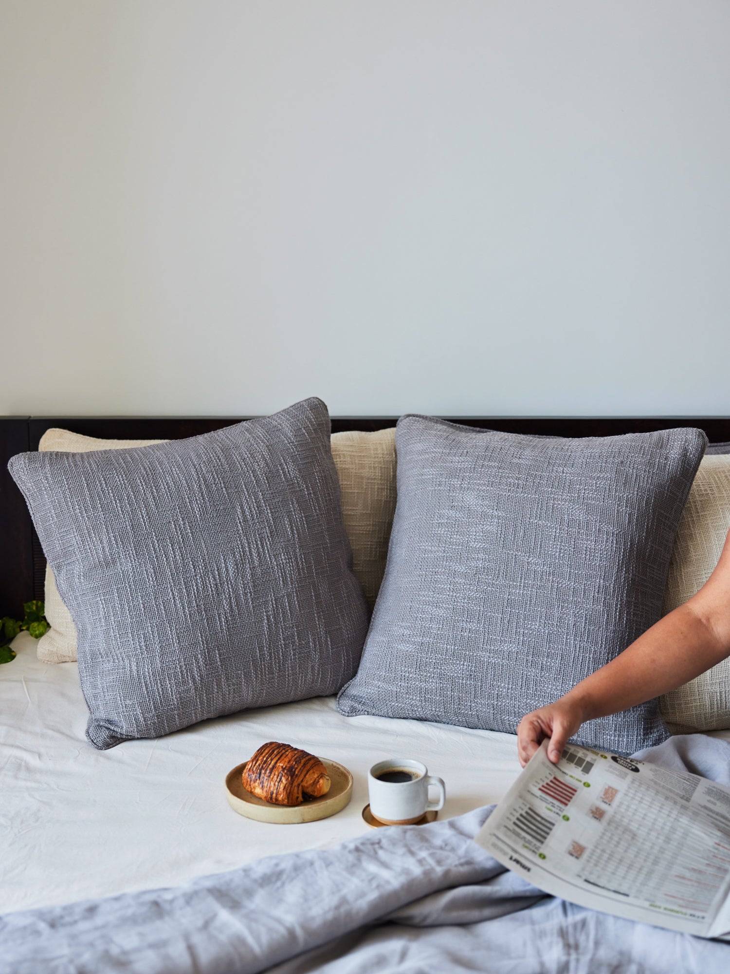 grey cotton cushion cover with piping