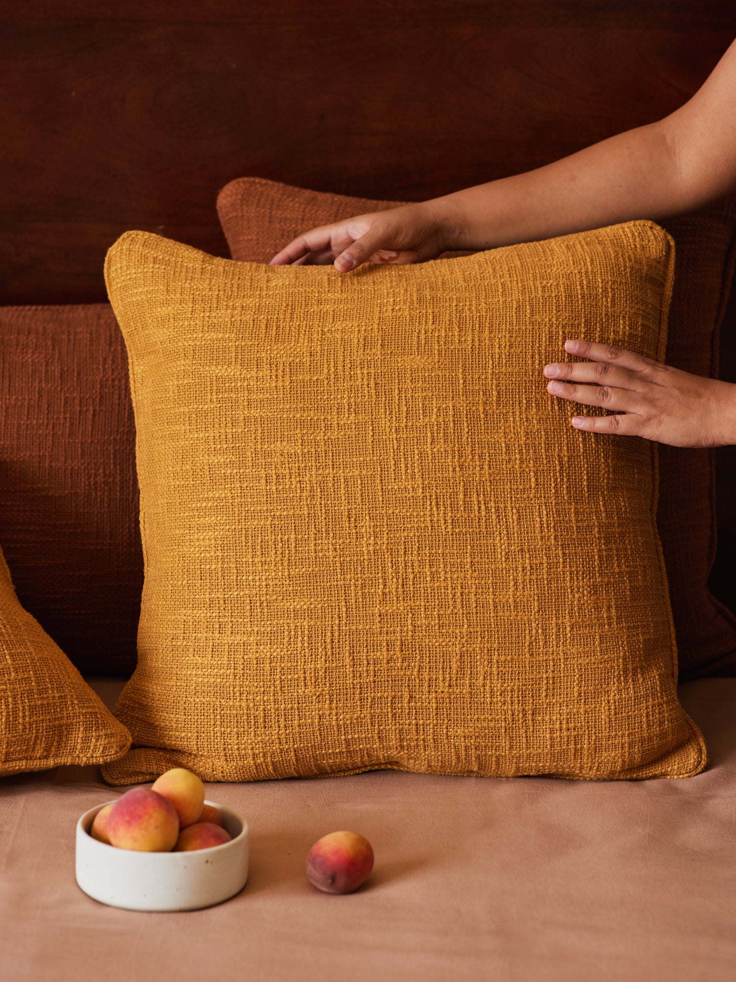 Amber cotton cushion cover with piping