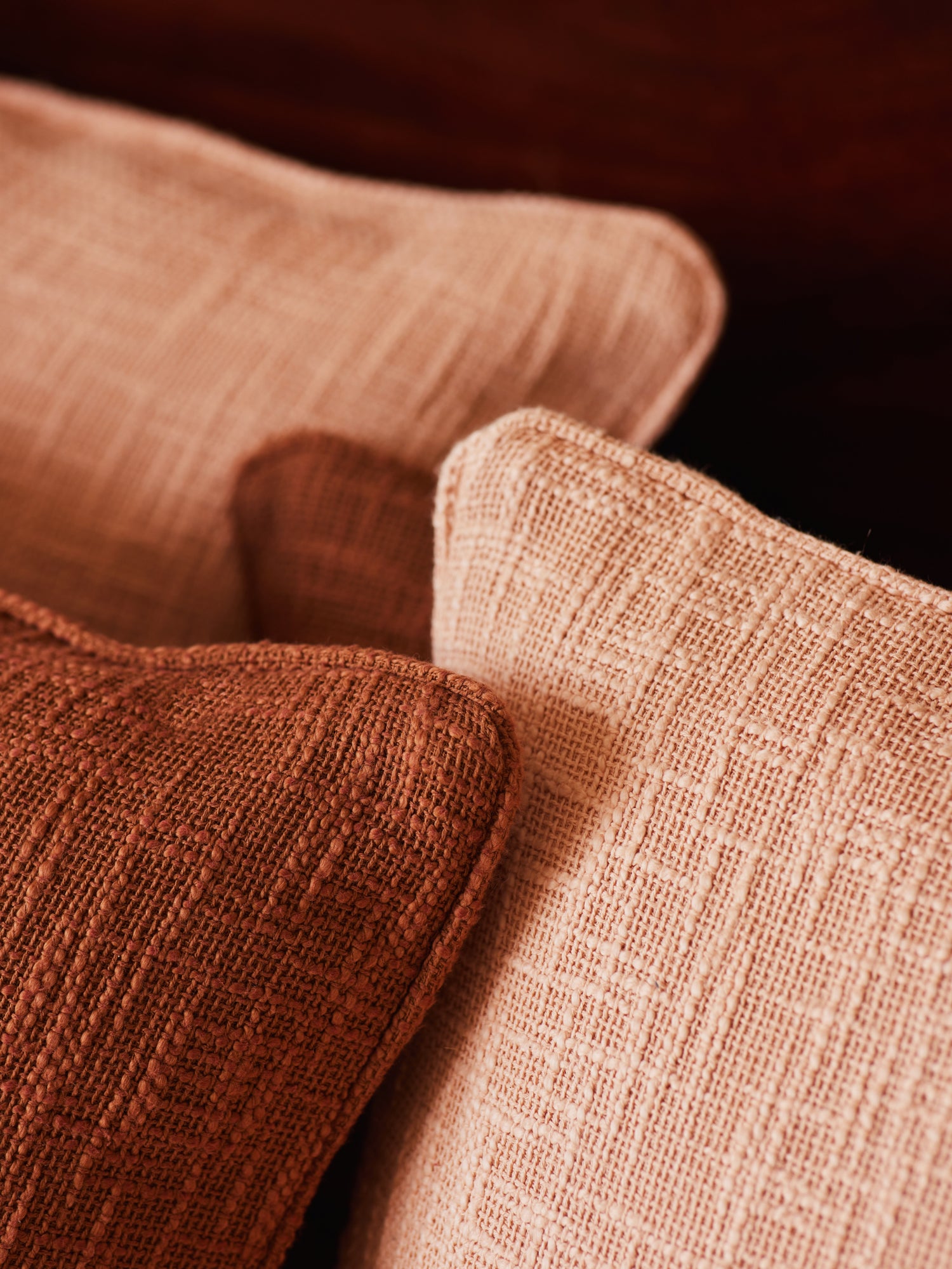 Blush pink cotton cushion cover with piping