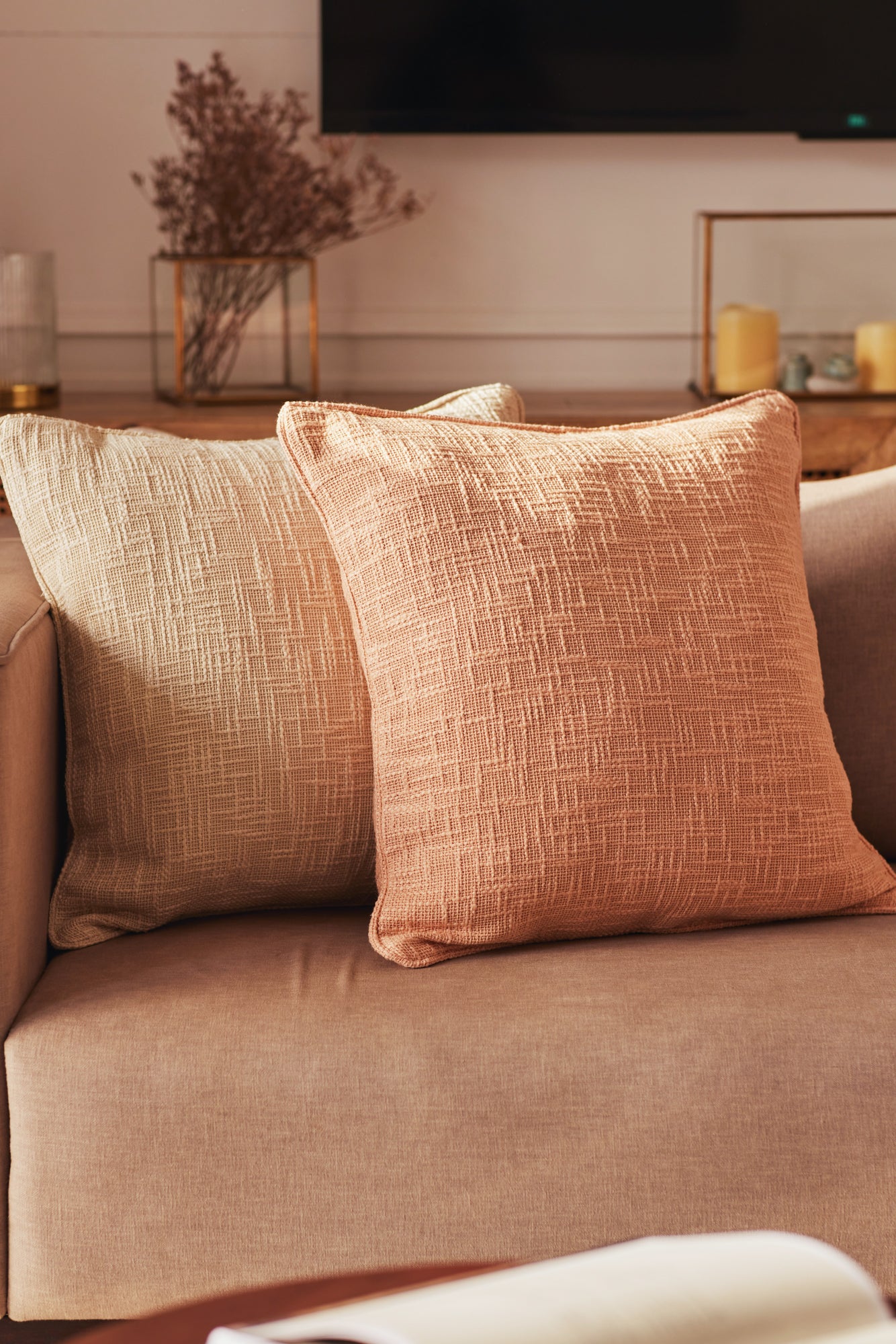 pink cotton cushion cover with piping