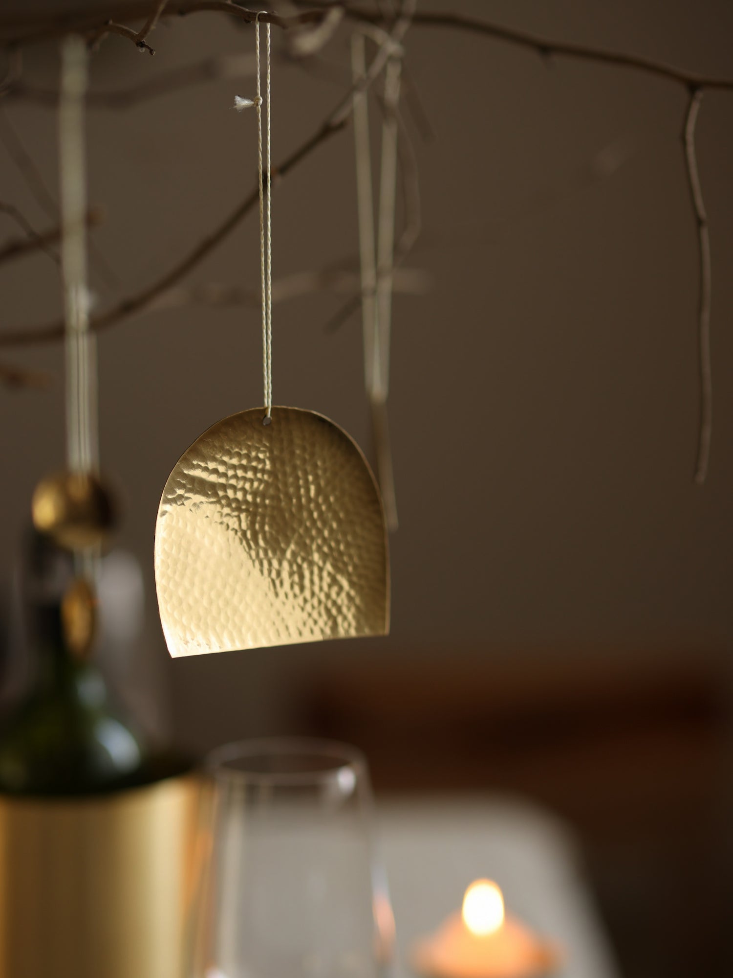 Hammered Brass Ornaments for Christmas.
