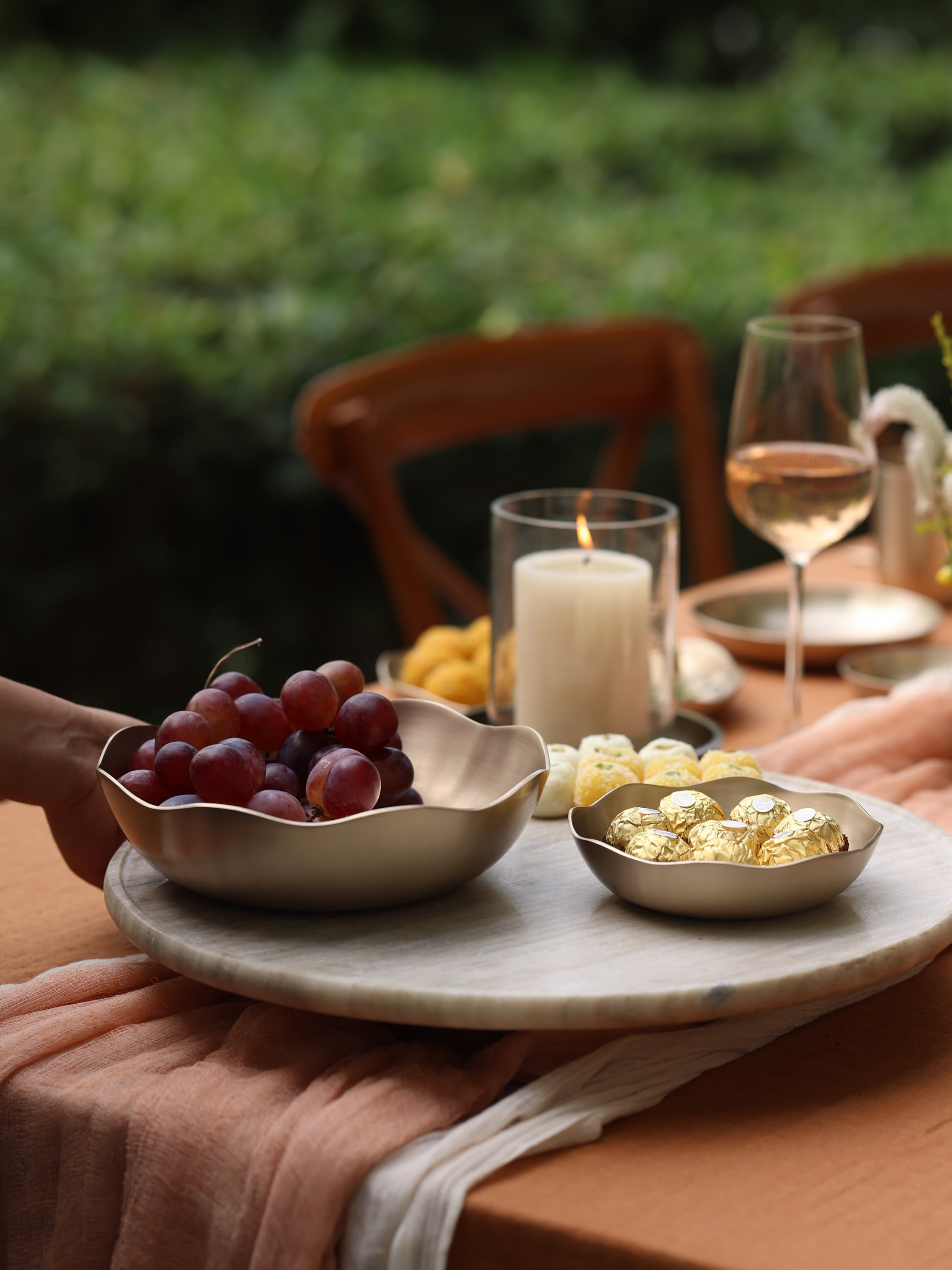 Luxe kansa floral serving bowls