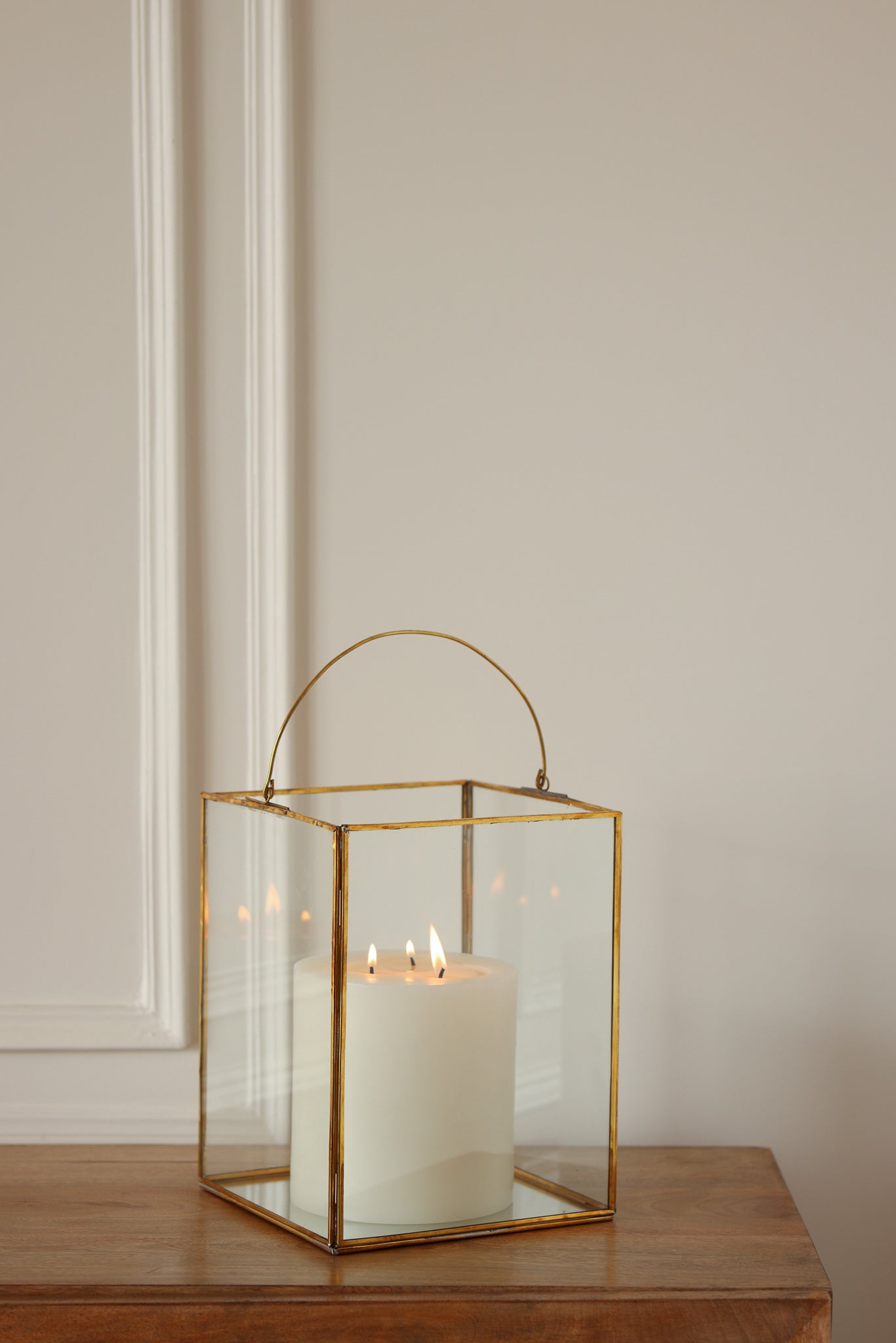 Medium Clear Glass & Brass Lanterns with a Handle - Fleck