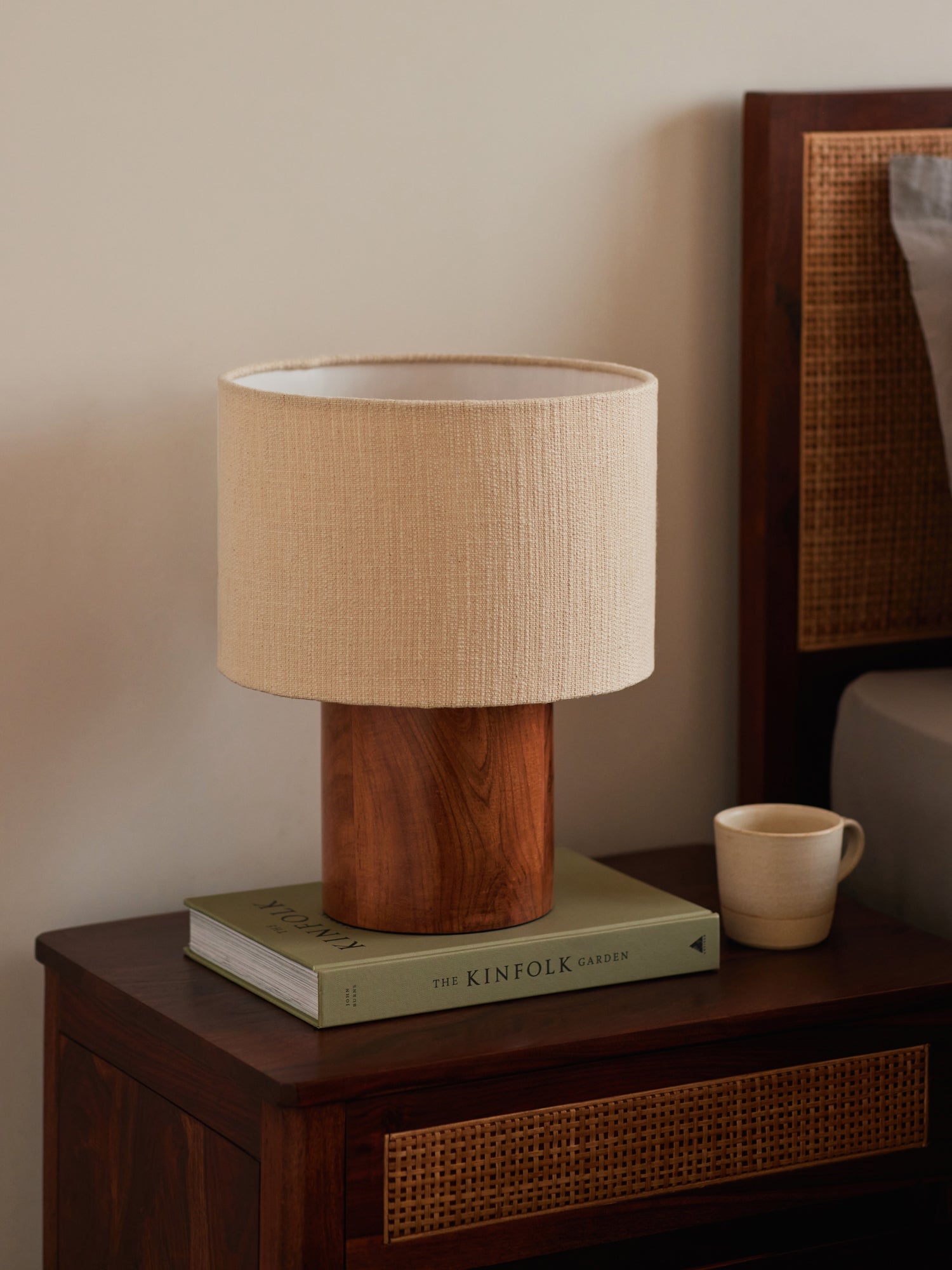 solid wood acacia bedside lamp