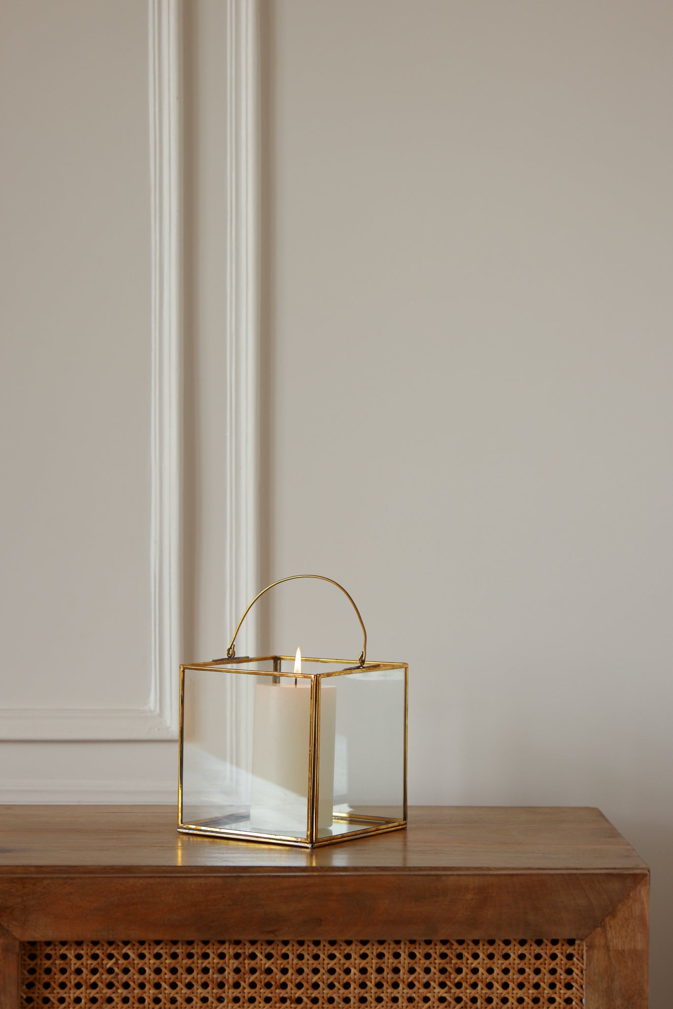 Small Clear Glass & Brass Lantern with a Handle