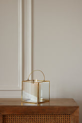 Small Clear Glass & Brass Lantern with a Handle