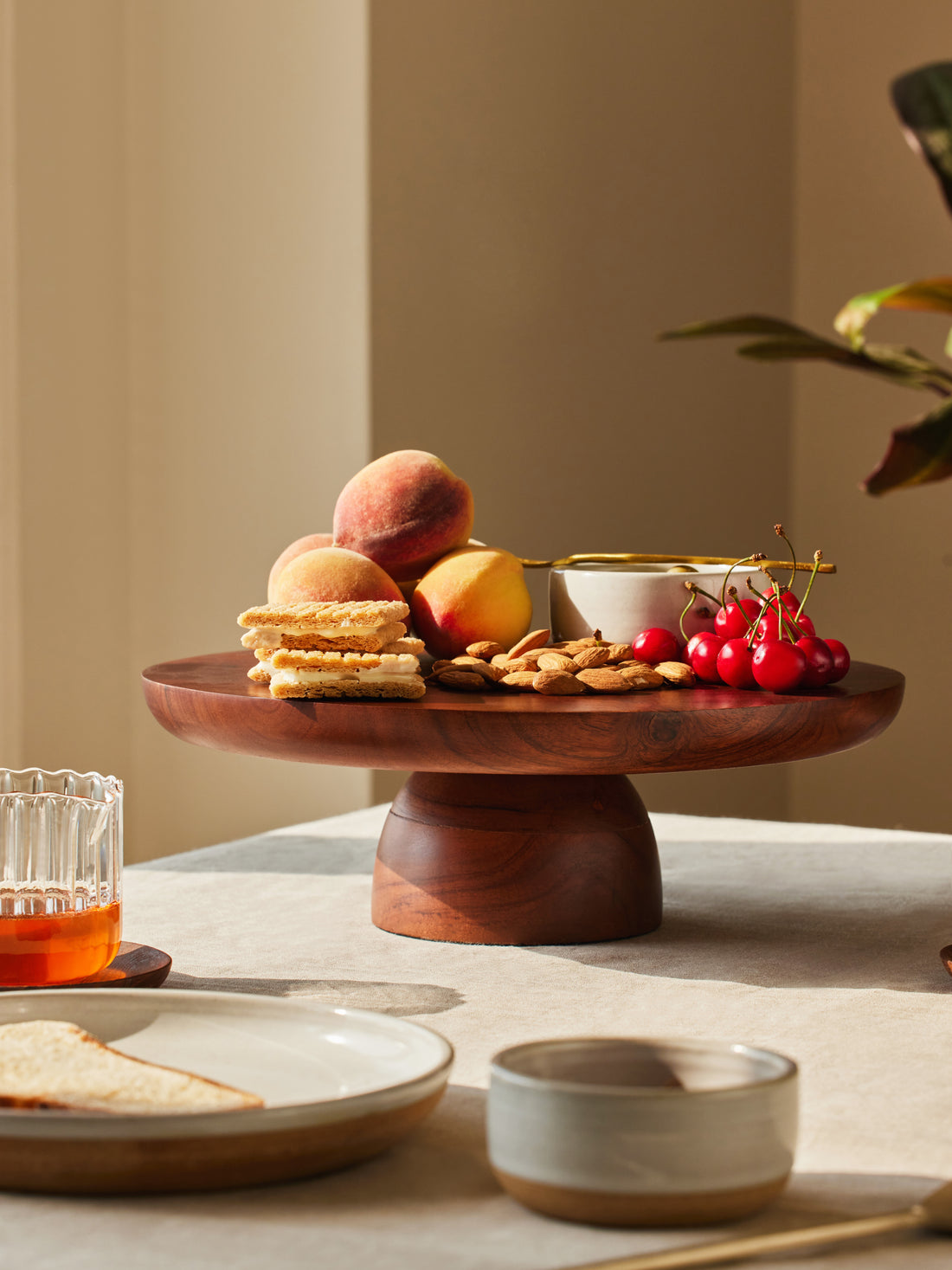 Brown cake stand wood.