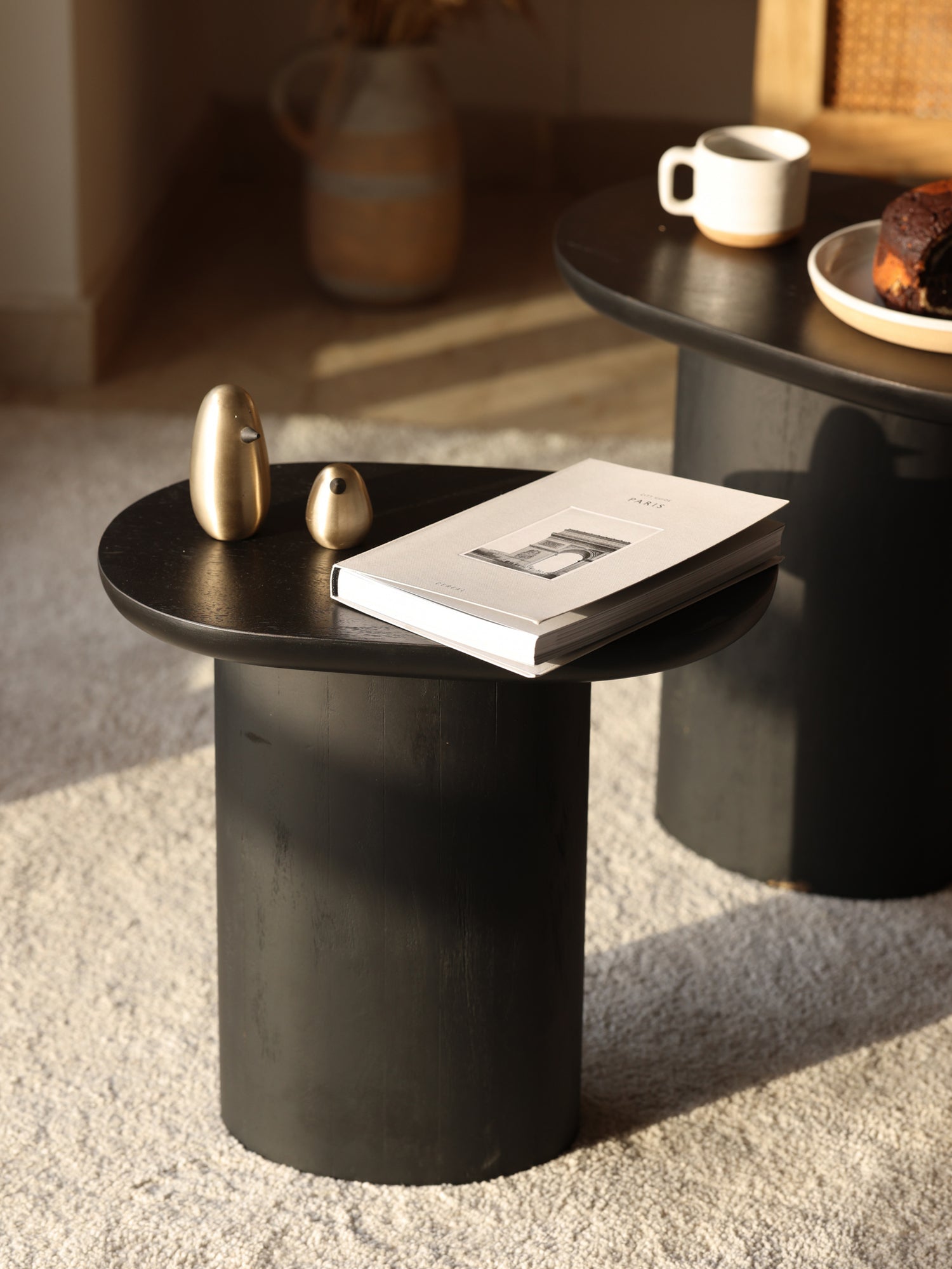 Baobab Black Side Tables in Solid Wood