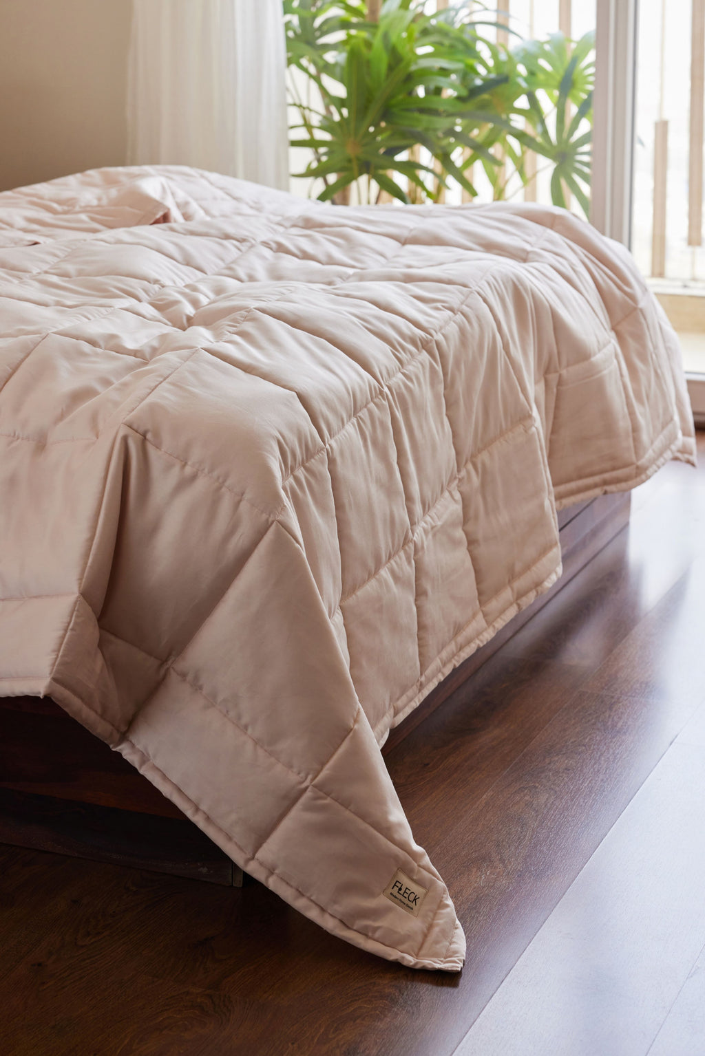 Blush Sateen Box Comforter Spread Crumpled