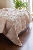 Blush Sateen Box Comforter Spread Crumpled