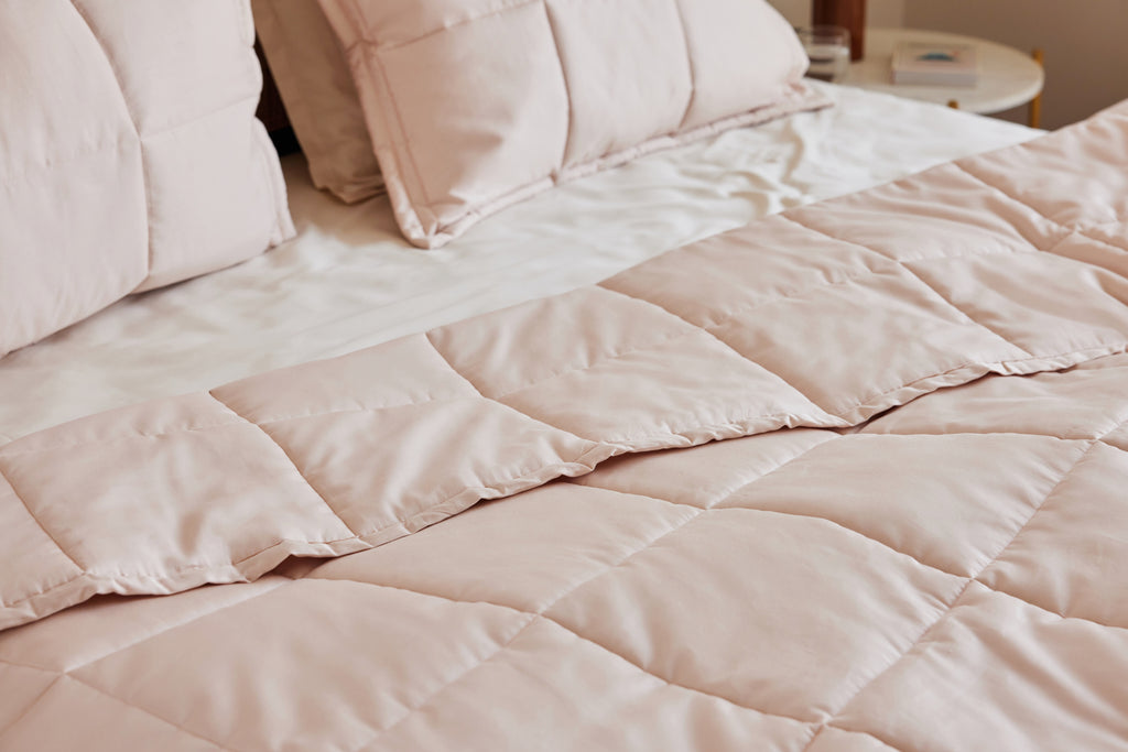 Blush Sateen Box Comforter Spread Fold Detail