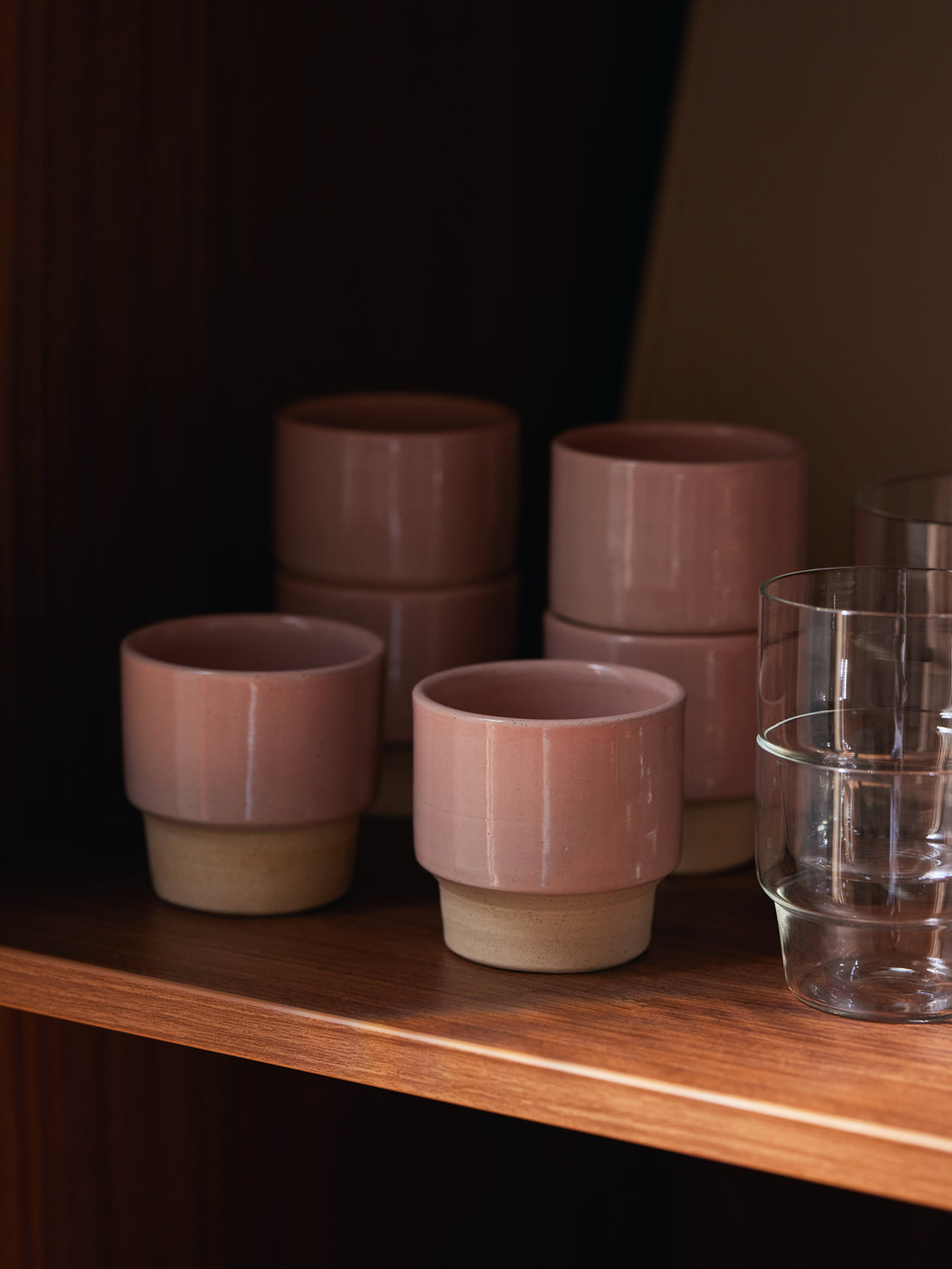 Blush pink stackable Cups in storage