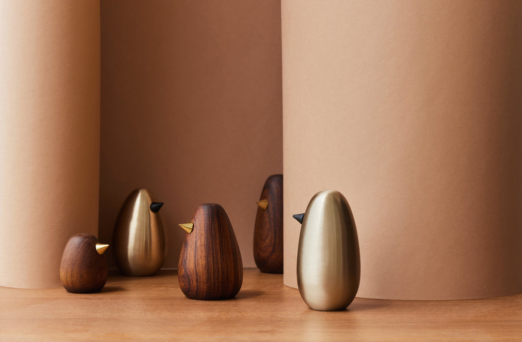 Brass and wood minimal bird figurines