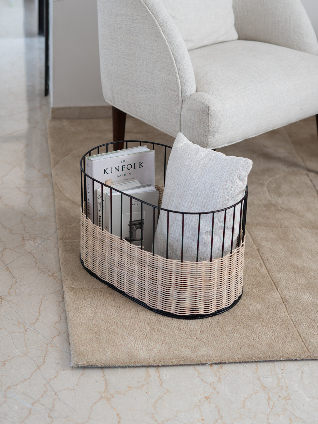 handwoven rattan basket for living room