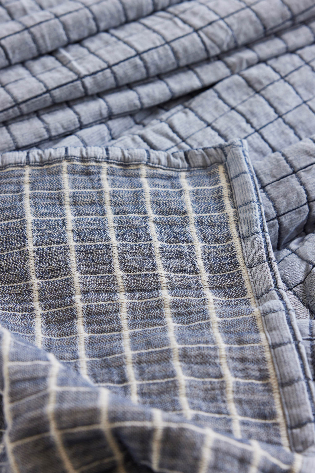 Chambray Blue Matelassé Coverlet Set Reverse Side
