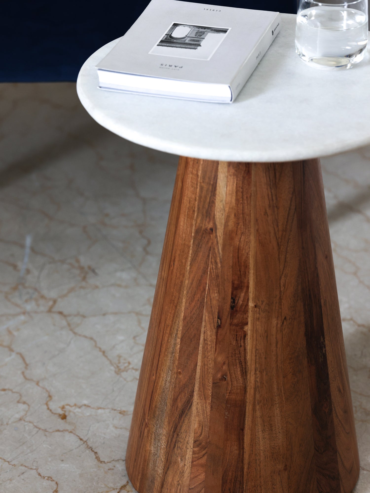 Conifer Marble &amp; Conical Wood base Table