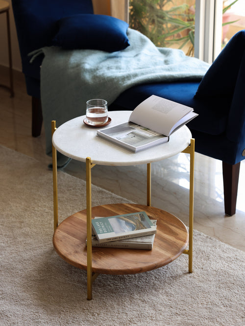 Florence Marble & Wood Side table for living room by fleck