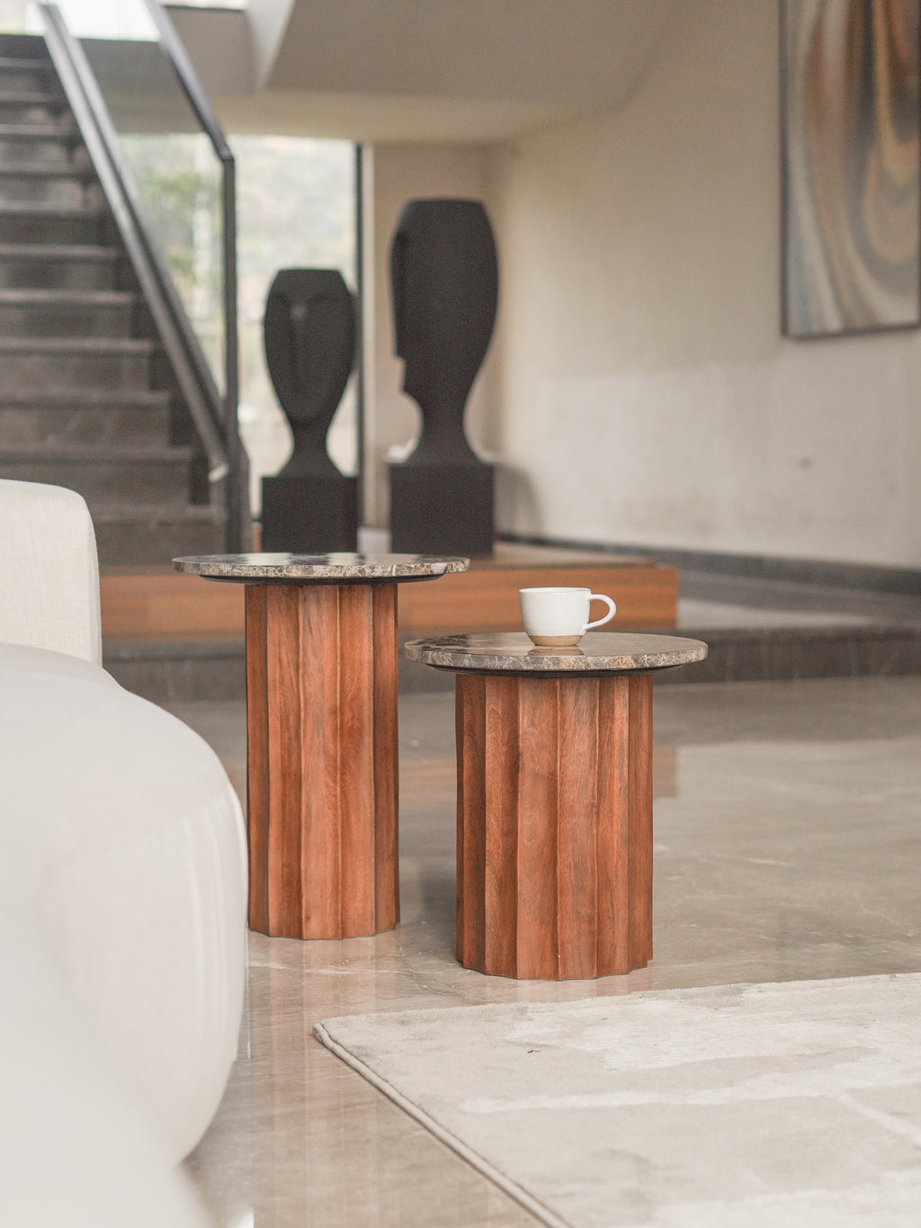 Fluted Tables, Emperador Marble